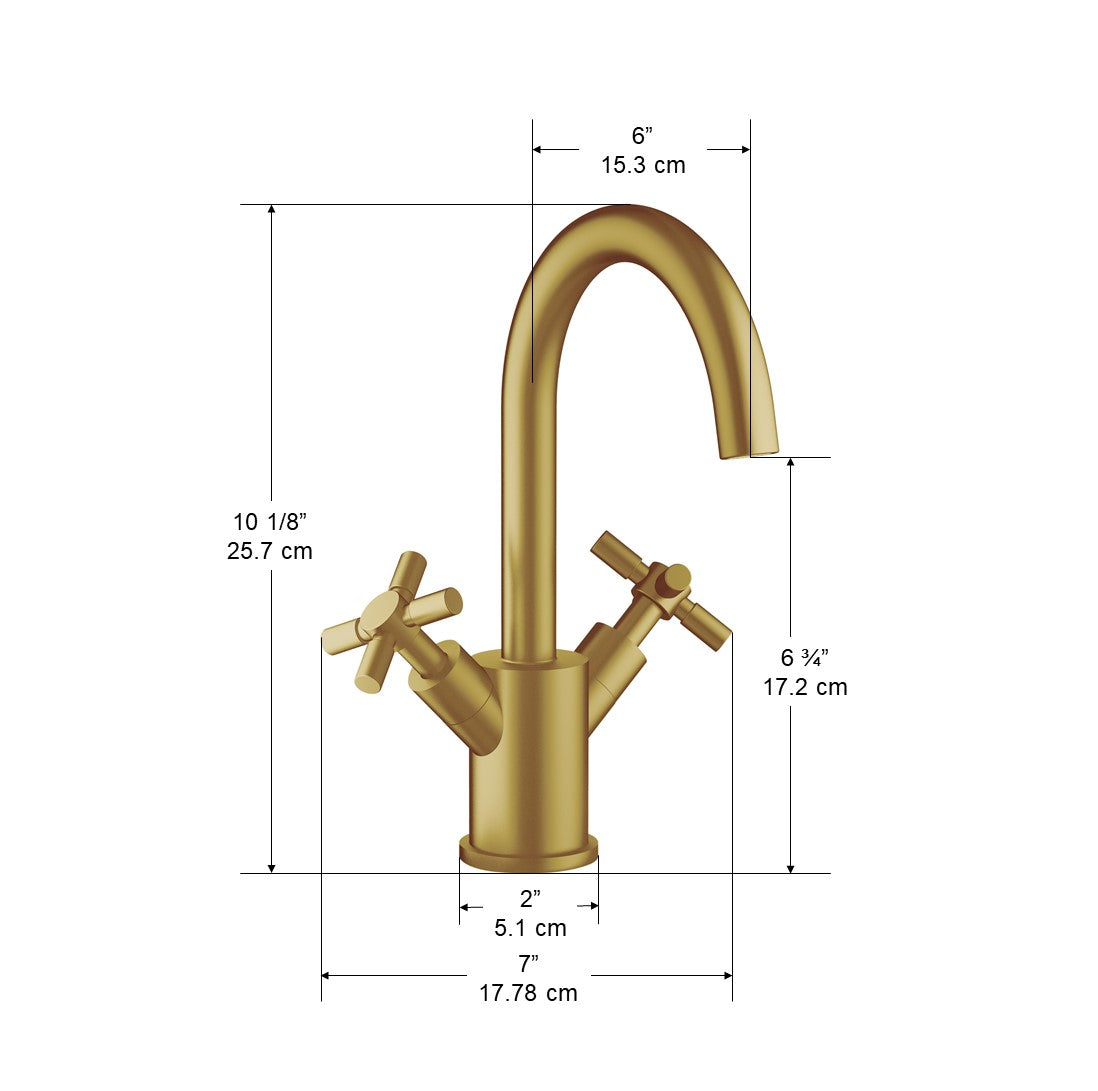Brushed Gold Single Hole Double Cross Handle Bathroom Faucet - Modern Matte Finish for Bathroom Sink, Vanity & Powder Room (Prima Colori) | Perfect for Home Renovation & Luxury Interior Design