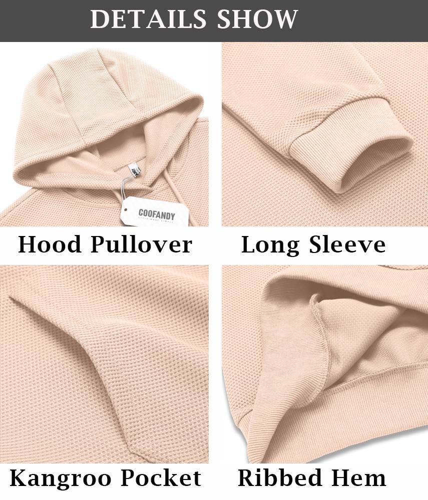 COOFANDY Men's Hooded Sweatshirt - Soft Waffle Knit Pullover Hoodie with Kangaroo Pocket | Long Sleeve Casual Wear for Fall & Winter | Perfect for Outdoor Activities, Travel & Lounge