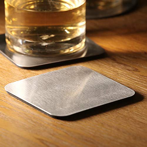 Premium Stainless Steel Square Coaster Set - 6-Piece Kitchen, Dining, & Office Drink Coasters with Stand - Perfect for Hot & Cold Beverages, Home Decor, and Table Protection