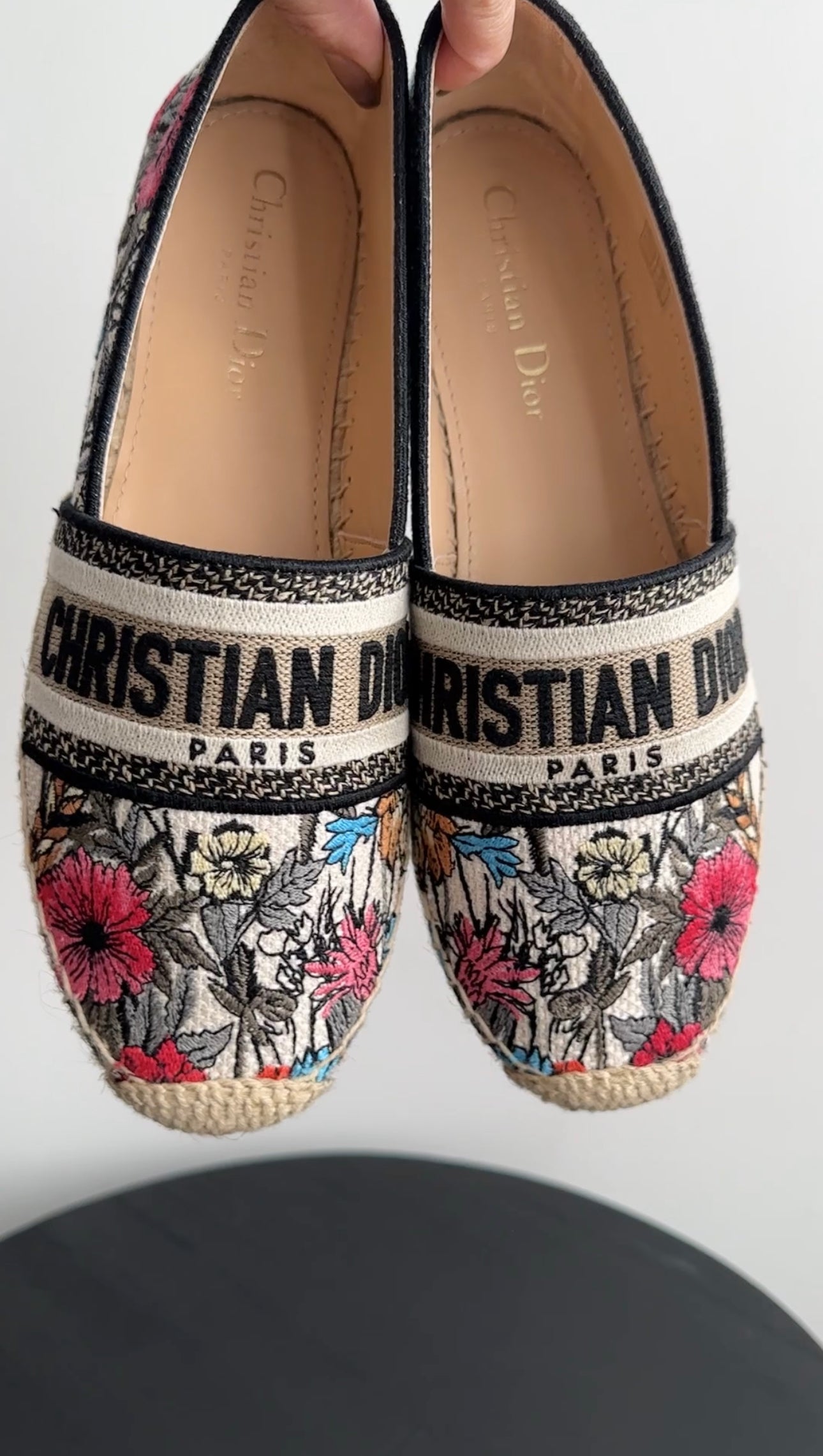 Christian Dior Floral Embroidered Espadrille Shoes - Women's Size 38 / US 7.5 - Perfect for Summer Outfits & Beach Vacations