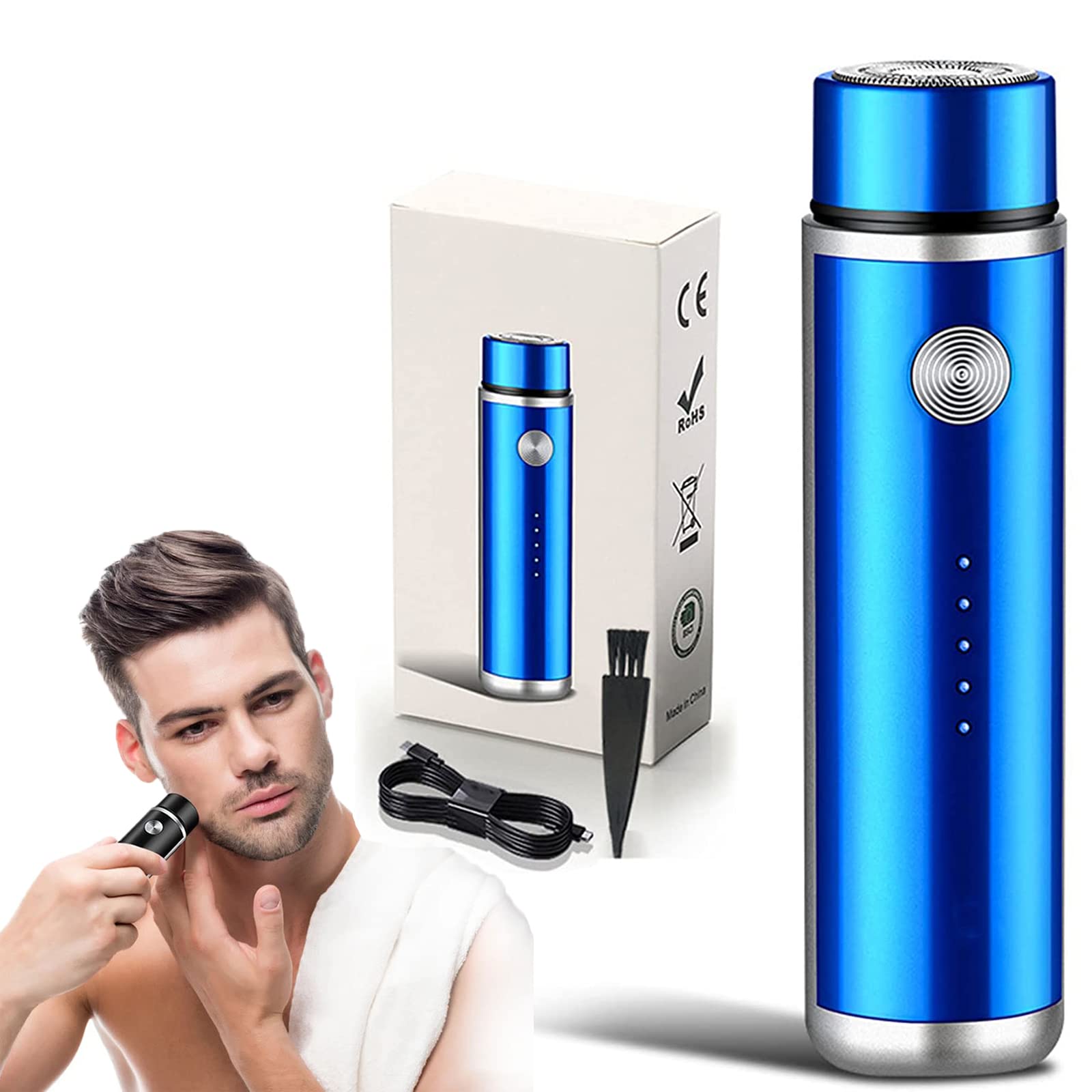 LPSHGK Mini Portable Electric Shaver - USB Rechargeable Travel Razor for Men | Waterproof Face & Body Trimmer | Compact Shaving Kit for Home, Gym, Business Trips & Daily Grooming (Blue)