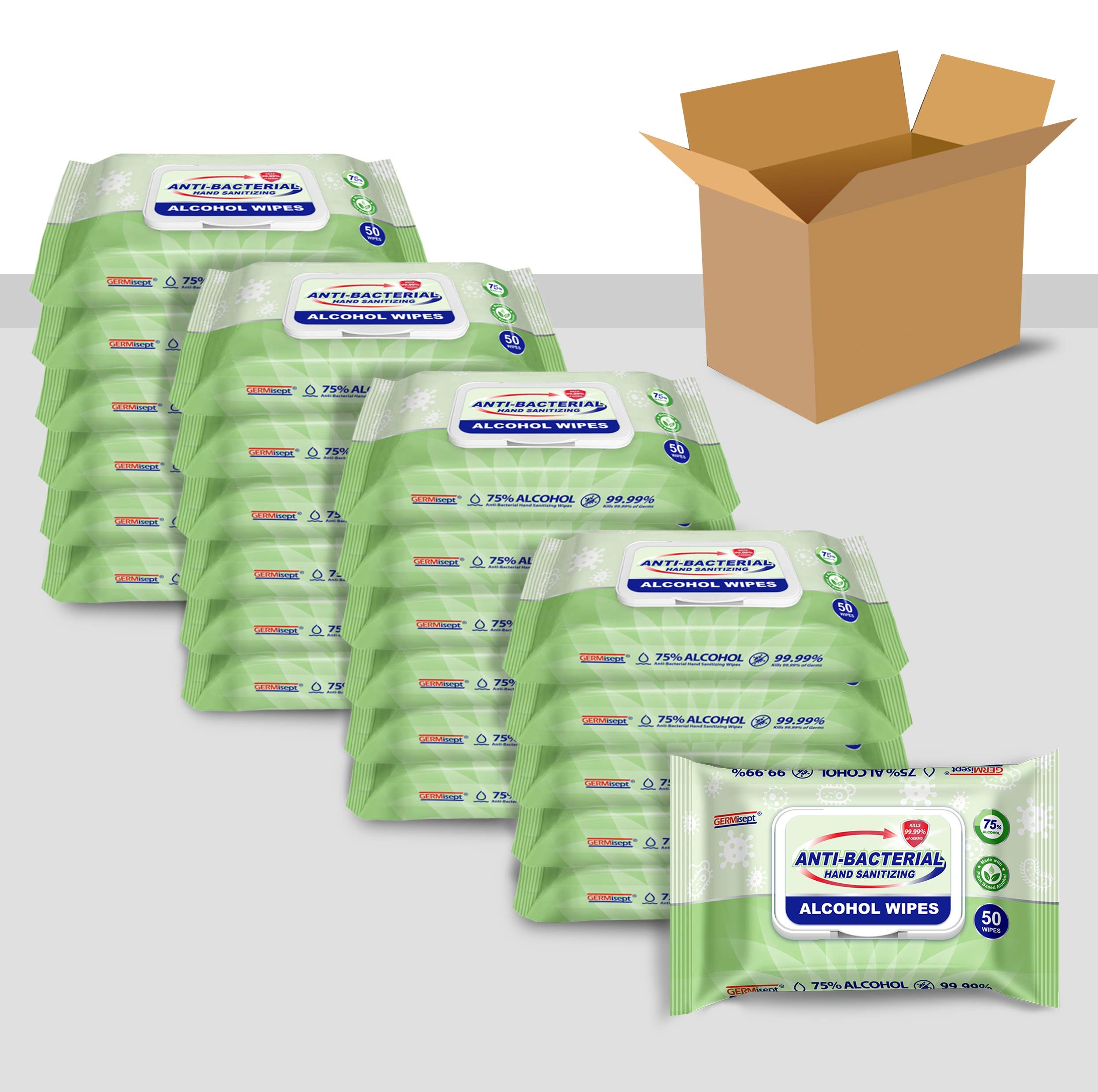 Premium 75% Alcohol Antiseptic Hand Sanitizer Wipes - 1200 Count (50 Wipes x 24 Packs) | Kills 99.9% Germs | For Home, Office, Travel & On-The-Go Hygiene