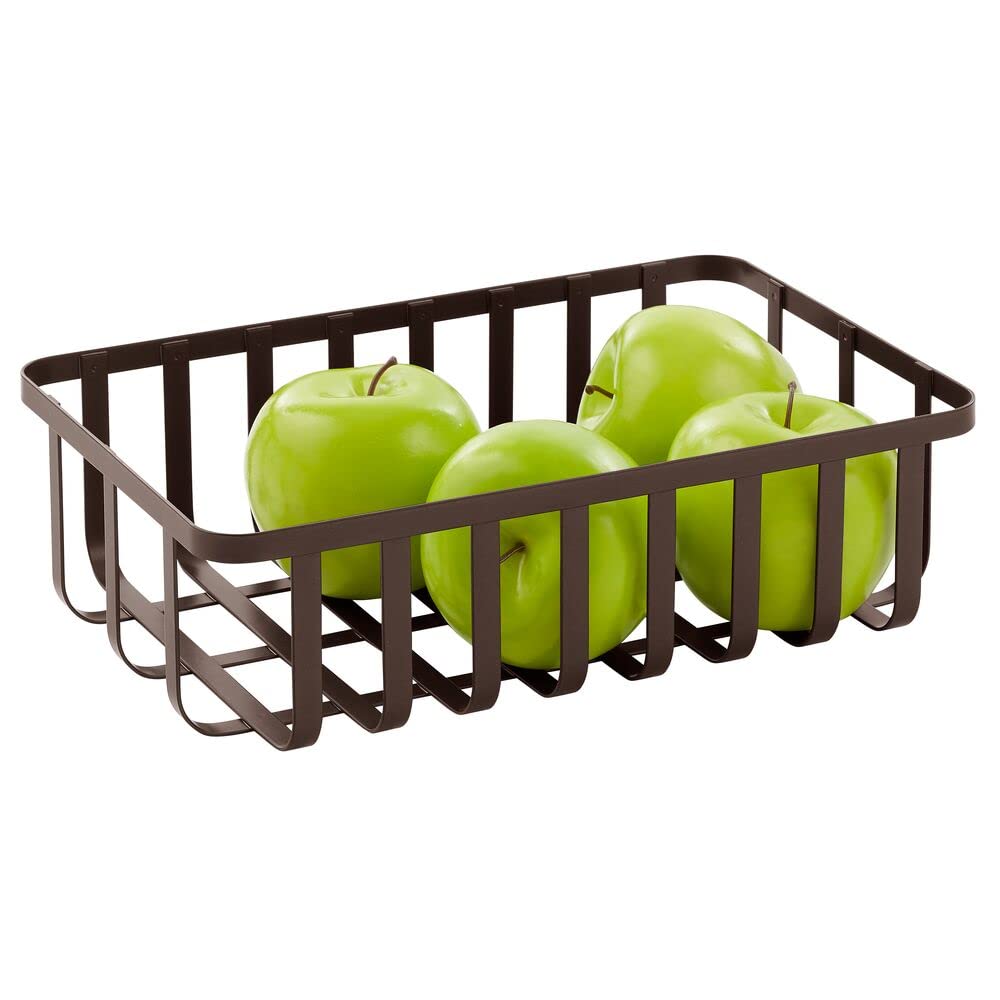 Farmhouse Metal Kitchen Storage Organizer Basket Bin - Bronze - For Kitchen Cabinets & Pantry - Organize Fruits, Snacks, Cereal, Baking Supplies, Pasta & Packets - Perfect for Farmhouse & Rustic Kitchen Decor