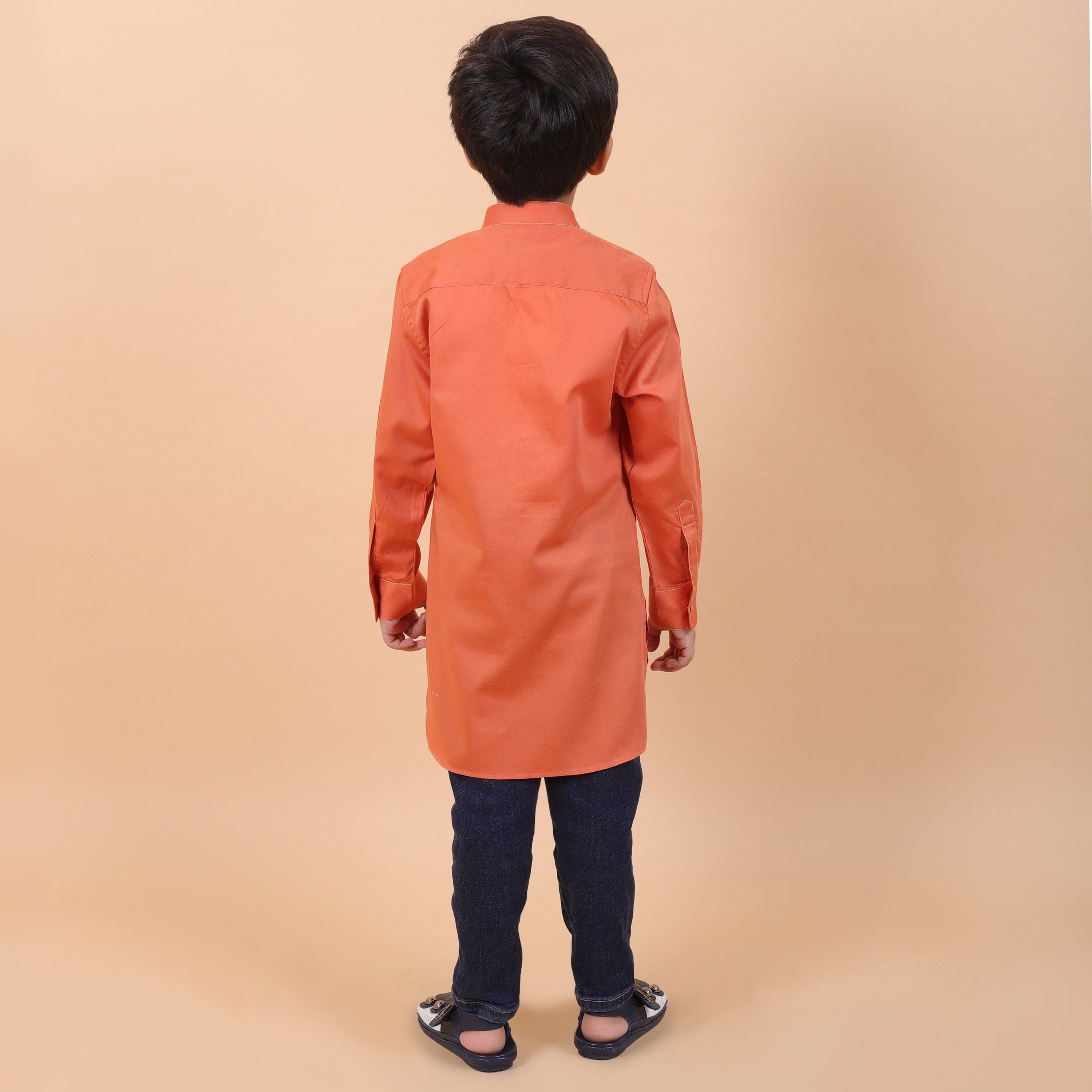 Pre-Order Boys' Orange Kurta with White Pants Set | Traditional Indian Ethnic Wear for Festivals & Weddings | Perfect for Diwali, Eid, and Special Occasions