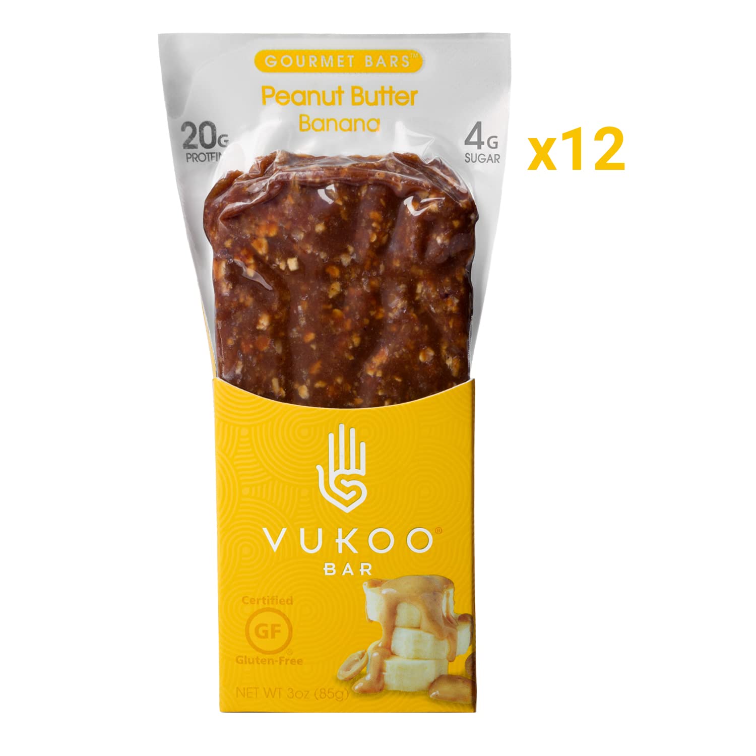 Vukoo Refrigerated Protein Bars - Peanut Butter Banana Flavor (12 Pack) | 20g Protein, Organic Oats, Low Sugar, High Fiber, Gluten Free | Healthy Snack for Gym, Hiking, Work & Weight Loss