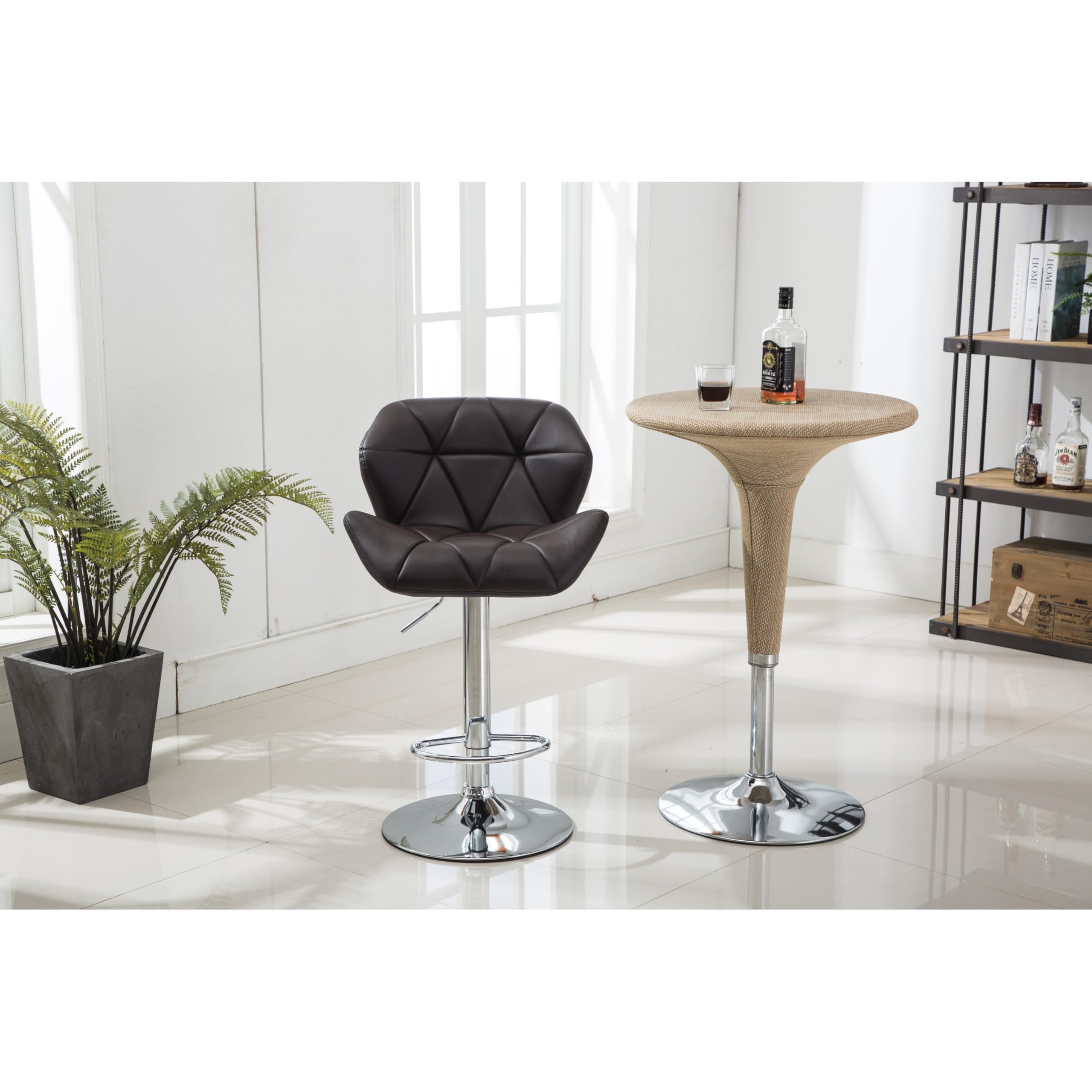 Modern Adjustable Swivel Bar Stools Set of 2 - Faux Leather Upholstered Counter Height Stools in Chocolate Brown - Perfect for Kitchen Islands, Home Bars & Breakfast Nooks