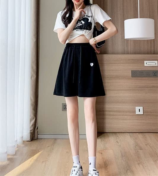 Women's Bermuda Shorts - Cute Heart Print Casual Summer Athletic Jersey Sweatpants for Walking, Running & Home Wear | Kawaii Style Teen Girl Fashion