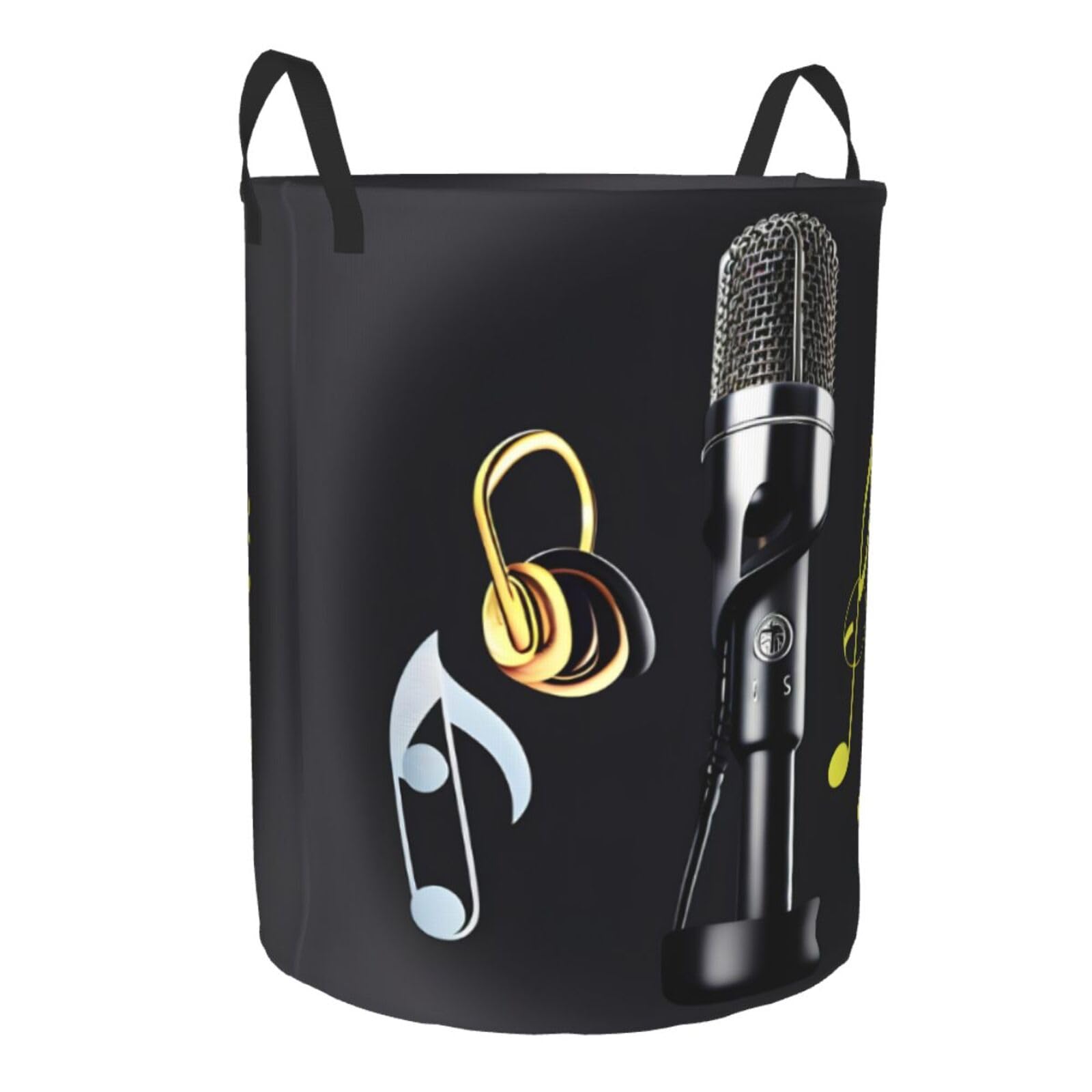 Round Laundry Hamper with Musical Notes & Handles - Perfect for Bedroom, Home Organization | Stylish & Functional Storage Basket for Clothes, Toys & More