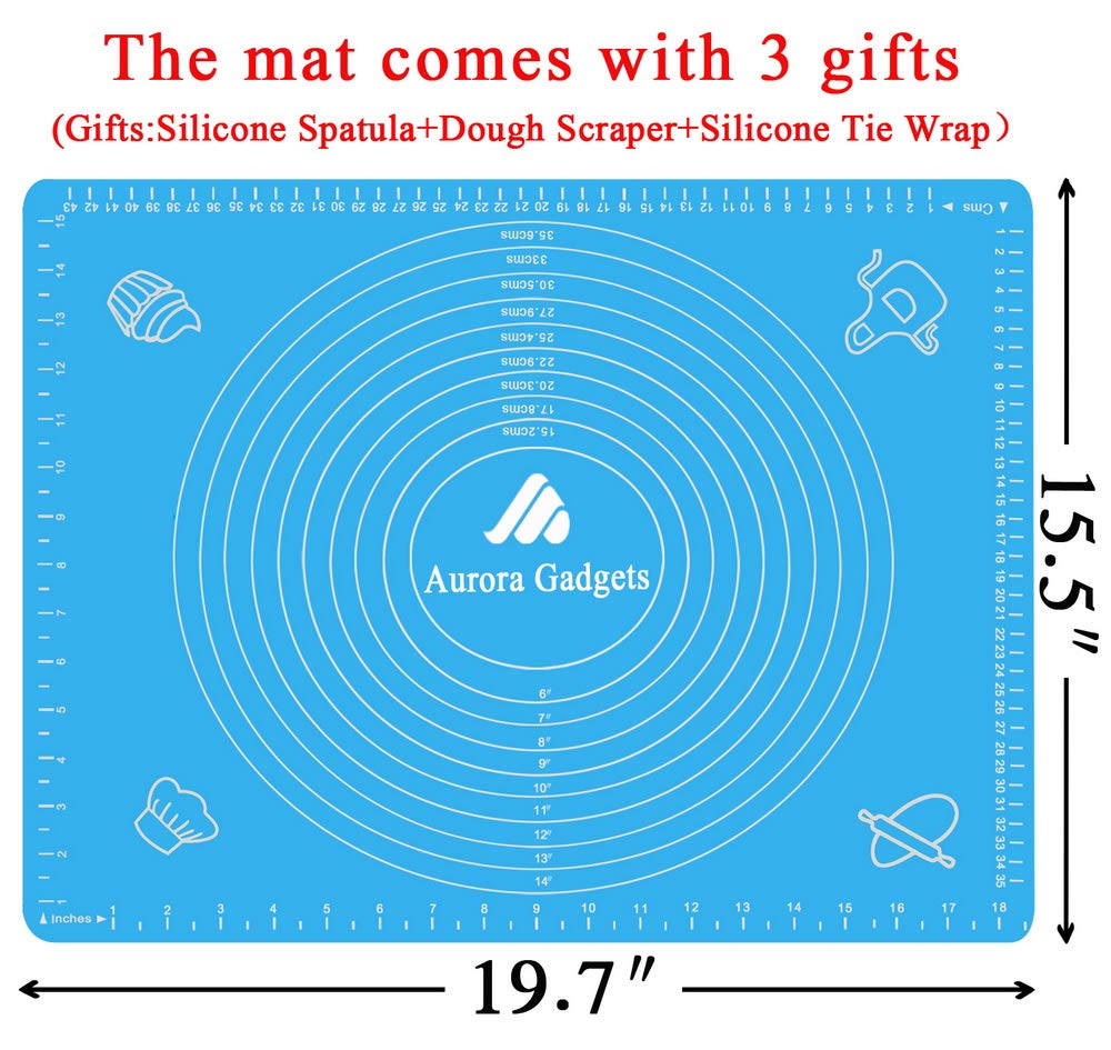 Non-Stick Silicone Baking Mat with Measurement Marks - Heat Resistant Up to 480°F, BPA Free, Reusable Pastry Dough Rolling Mat - Dishwasher Safe, Easy to Clean, Won't Discolor - Perfect for Cookies, Bread, Pizza & Pastry Making (Blue)