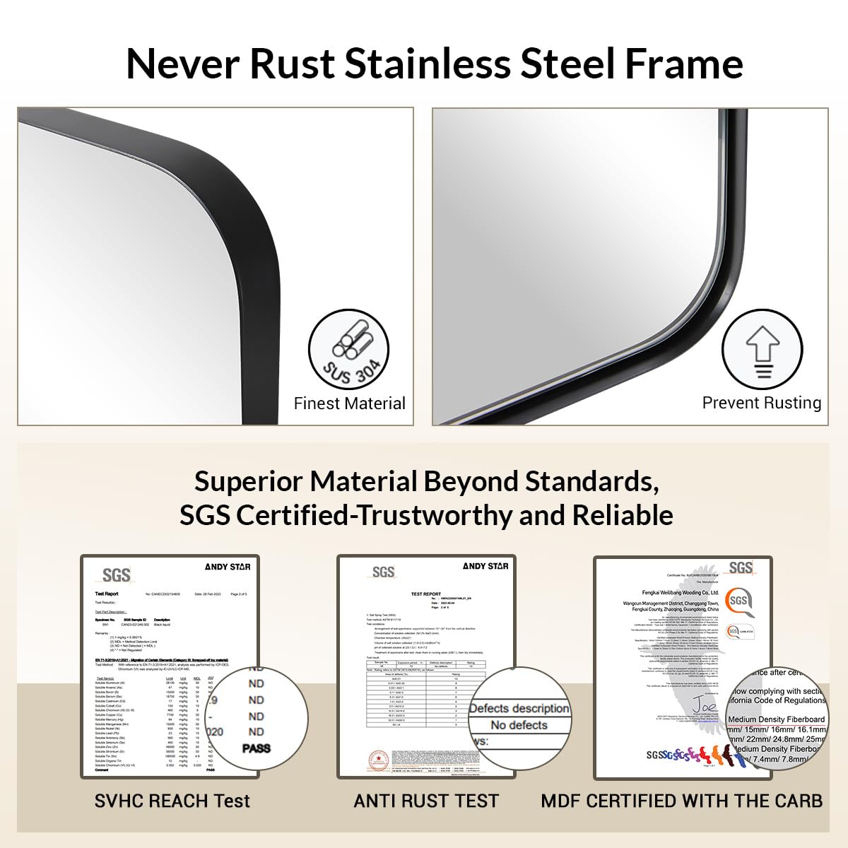 Premium Stainless Steel Framed Wall Mirror - 20
