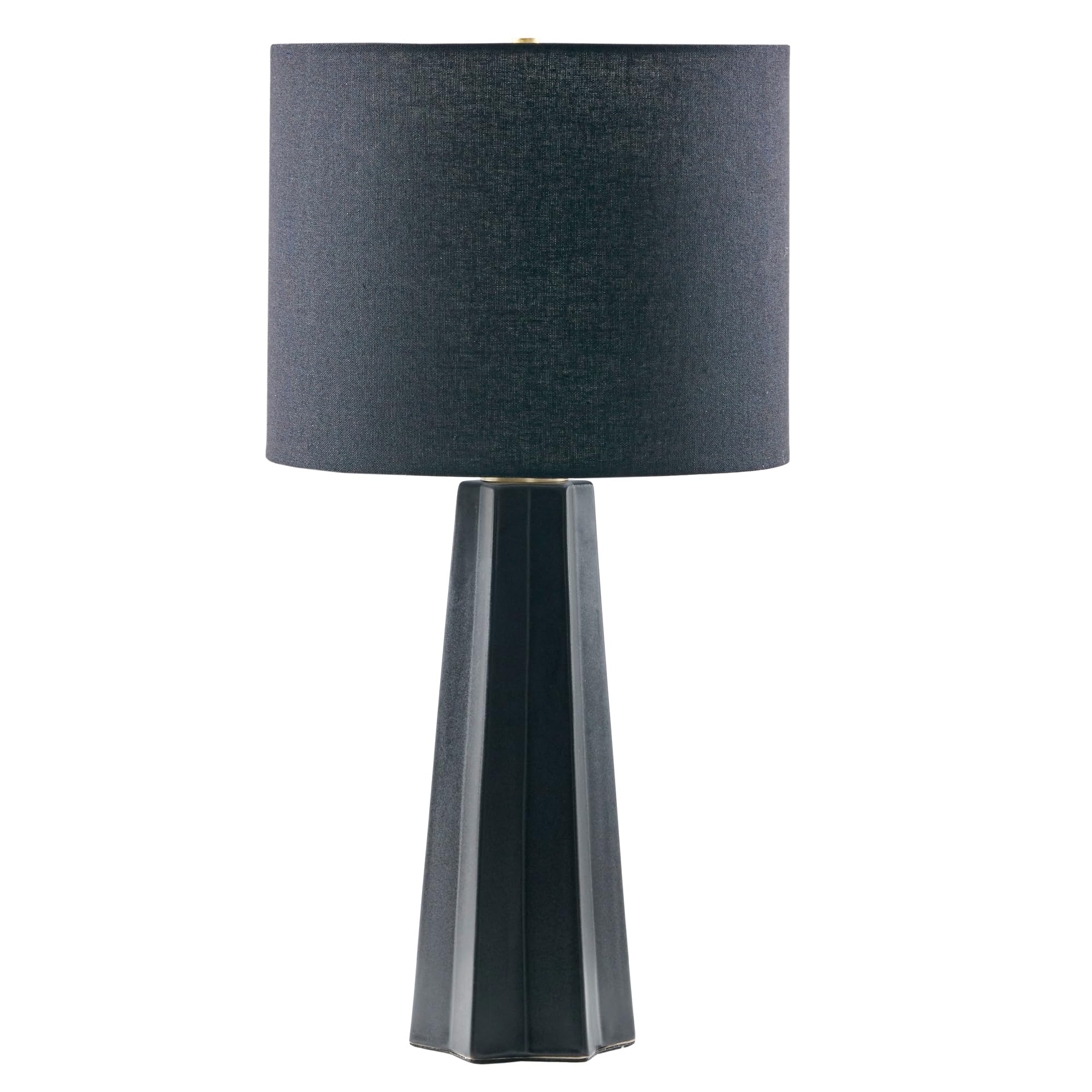 INK+IVY Matte Black Ceramic Table Lamp - Modern Geometric Nightstand Lamp with Linen Drum Shade, Fluted Design, Rotary Switch & Polarized Plug, 22