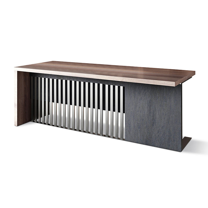 AFTAN 180cm Reception Desk Right Panel in Warm Oak & Black - Modern Office Furniture for Professional Workspaces & Lobby Areas