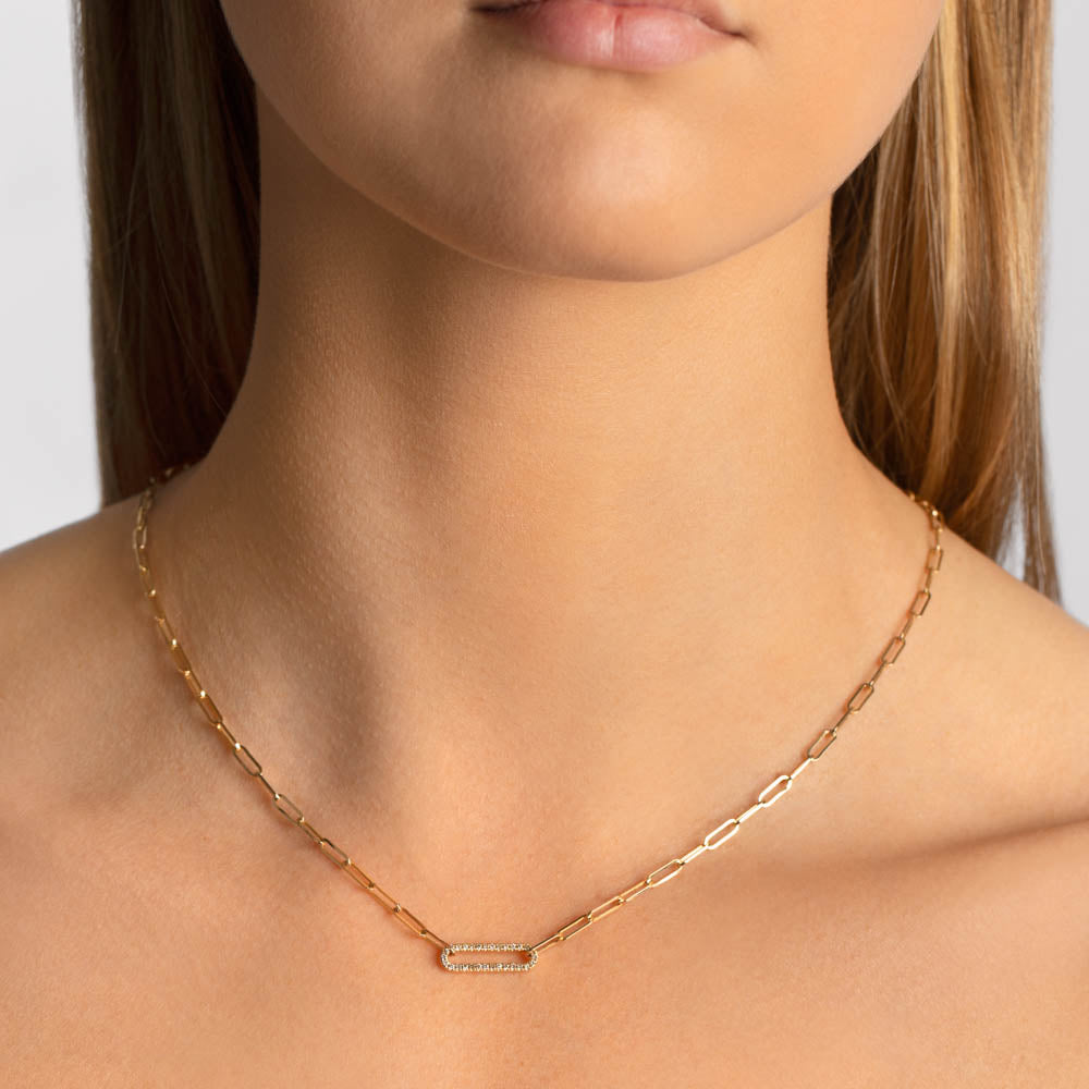 10k Gold Diamond Paperclip Chain Necklace for Women - Elegant Layering Piece for Everyday Wear & Special Occasions