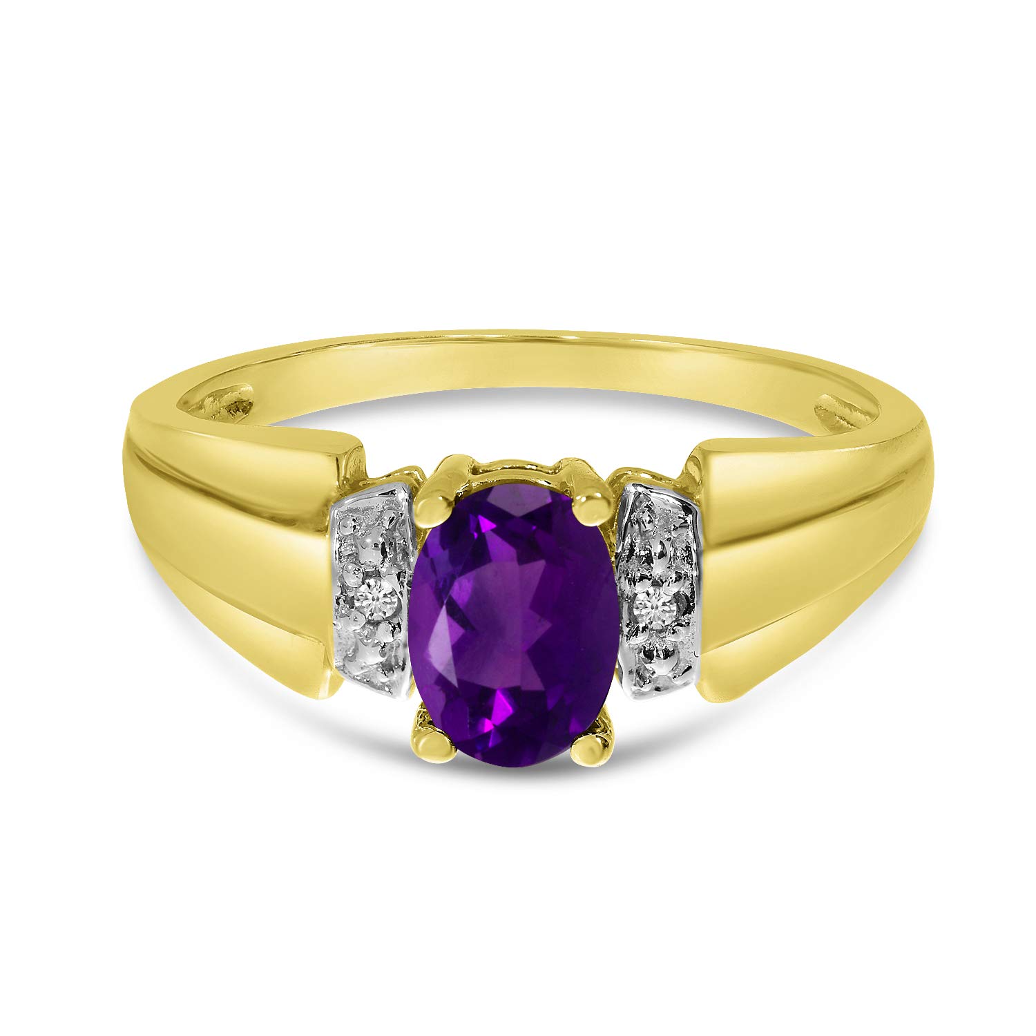 14K Yellow Gold Oval Amethyst and Diamond Ring for Women - Elegant Purple Gemstone Engagement, Wedding, Anniversary Jewelry Gift