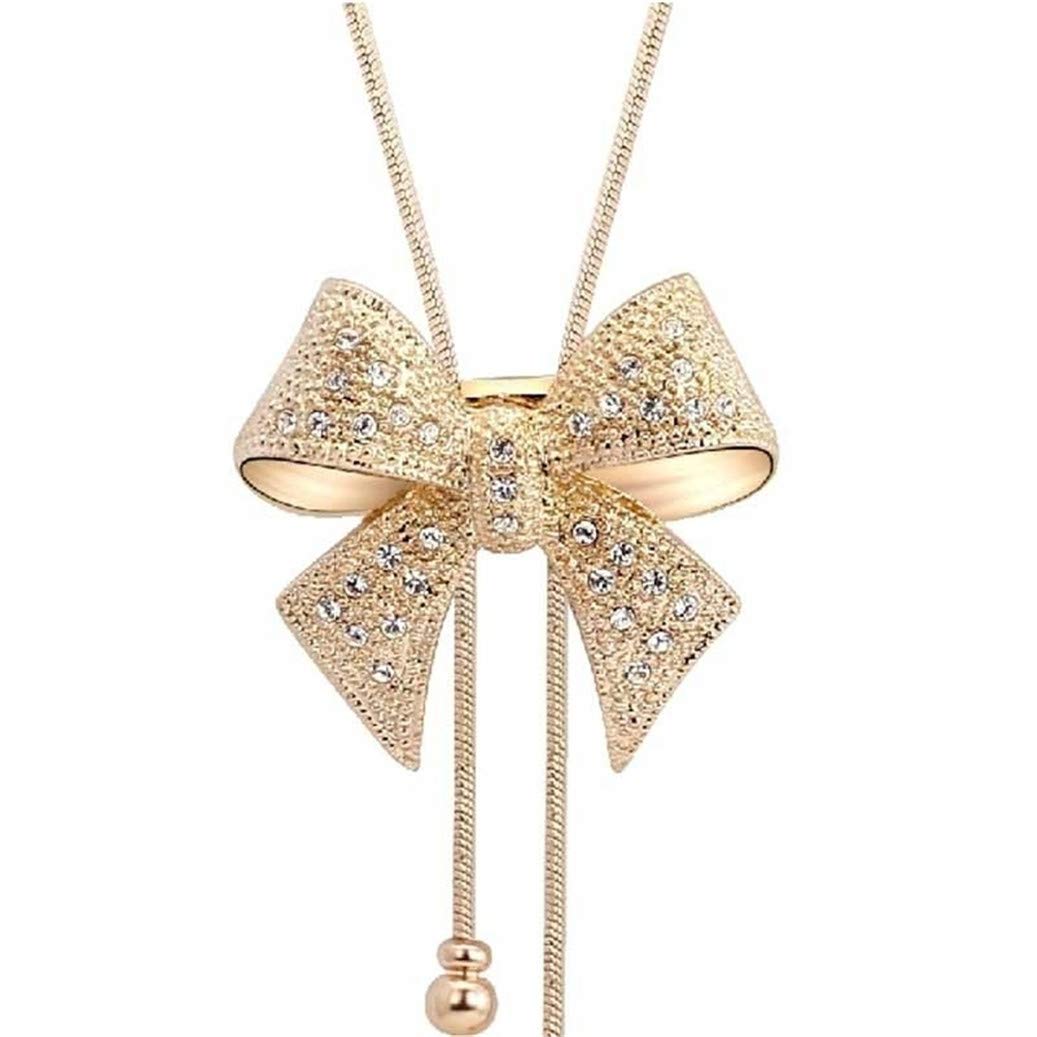 GOMYIE Girls Bow Pendant Necklace - Sparkling Rhinestone Sweater Chain for Teens & Kids | Perfect for School, Parties & Everyday Fashion Accessories