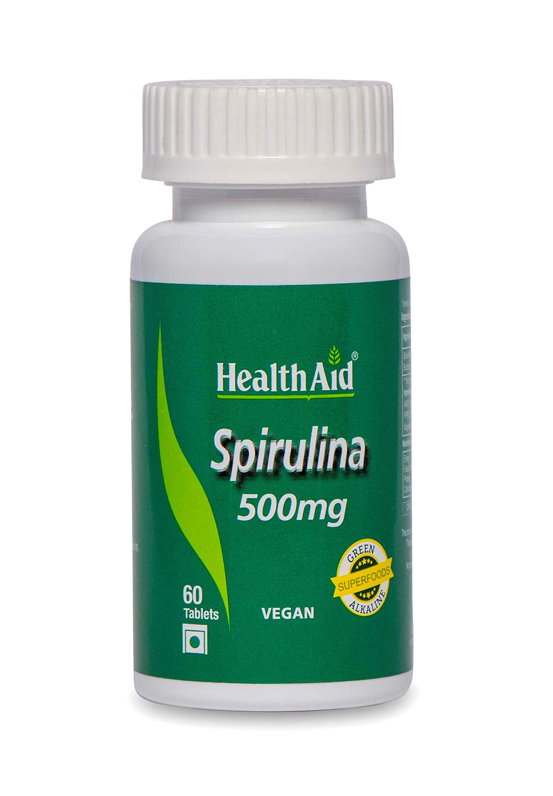 HealthAid Spirulina 500mg 60 Tablets | Organic Superfood Supplement for Immune Support & Detox | Perfect for Daily Wellness Routine & Energy Boost
