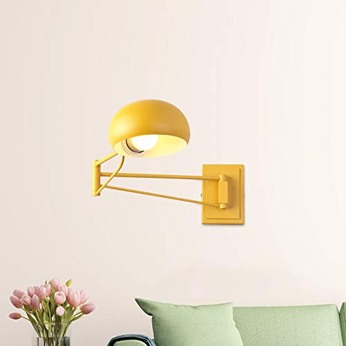 Macron Dome Swing Arm Wall Lamp - Metallic Single Bulb Wall Light for Living Room, Bedroom, Study & Corridor - Adjustable Yellow Wall Sconce for Reading & Ambient Lighting