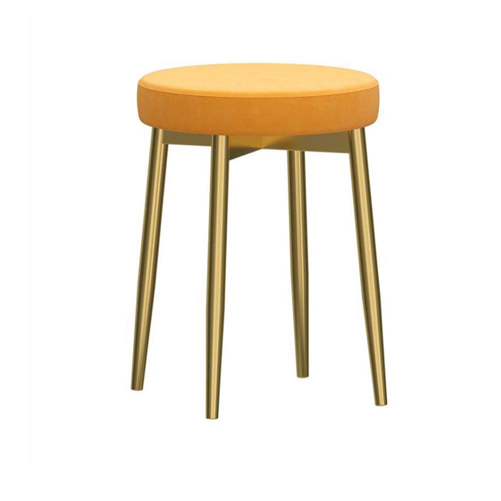 Velvet Cushion Iron Makeup Stool - Round Vanity Stool for Bedroom, Bathroom & Dressing Room | Creative Toilet Chair for Shoe Changing, Kitchen & Dining Room | Orange & Yellow Stool Perfect for Vanity, Lounge & Home Decor
