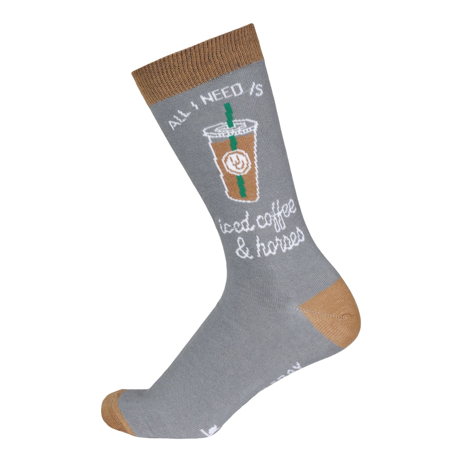 Dapplebay Knit Crew Socks for Women & Men - Soft Cotton Iced Coffee & Horse Print Casual Socks - Perfect for Home, Office & Outdoor Activities