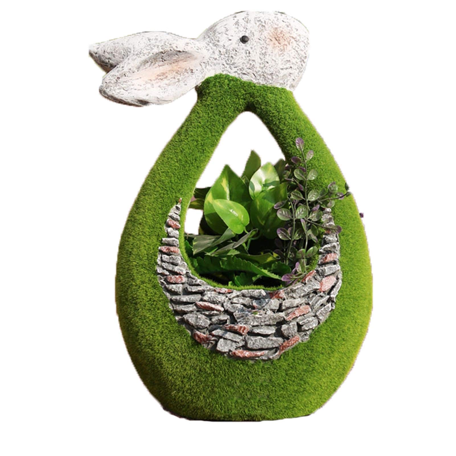 Resin Rabbit Statue - Outdoor Garden Decor, Animal Flower Pot Ornament for Balcony, Patio & Lawn - Handcrafted Potted Crafts for Gardening, Home & Yard Decoration (Perfect for Spring Displays & Fairy Gardens)