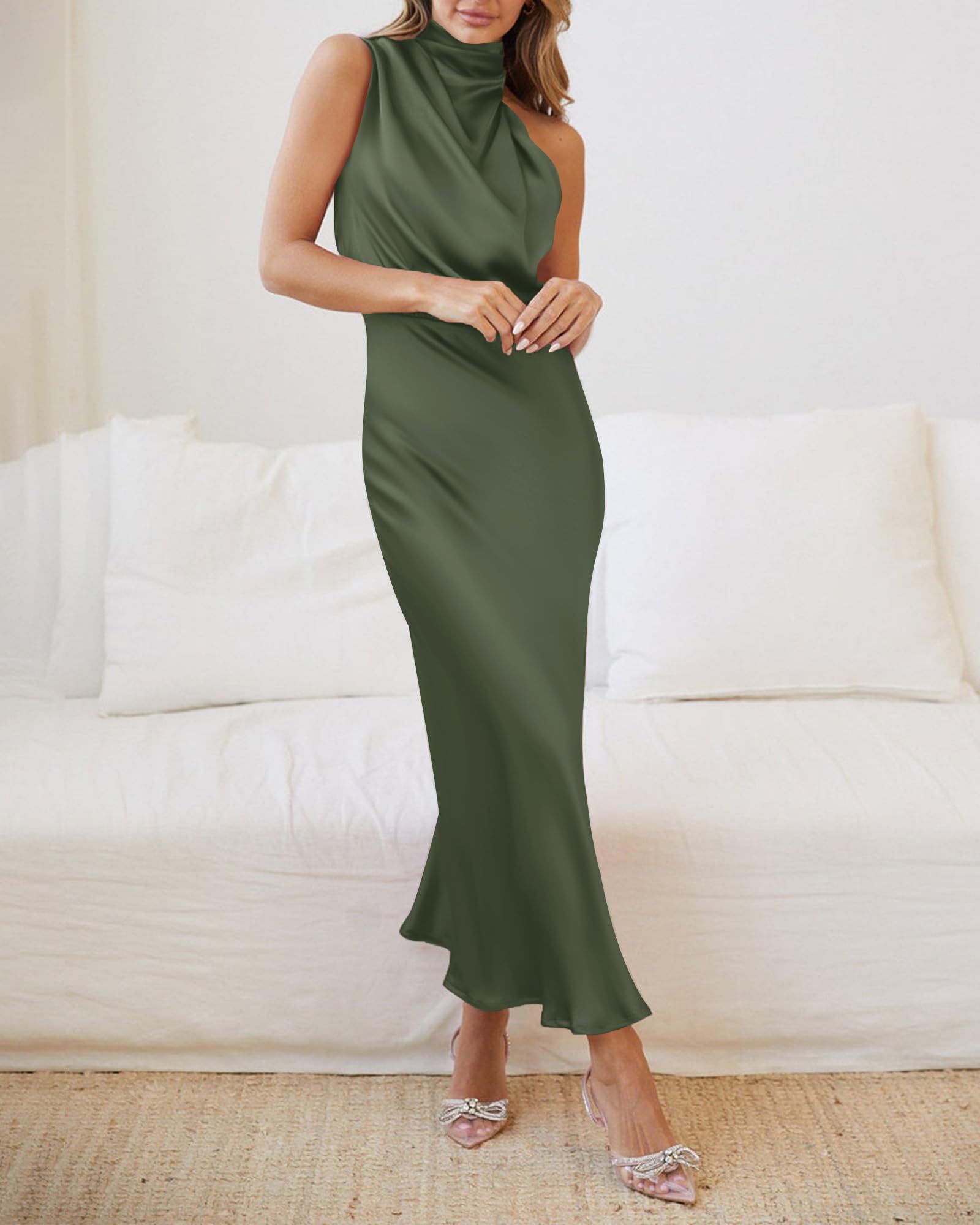 BTFBM Women's Sleeveless Cocktail Dress with Mock Neck & Keyhole Detail - Elastic High Waist Evening Gown for Wedding Guest, Party, Prom & Special Occasions