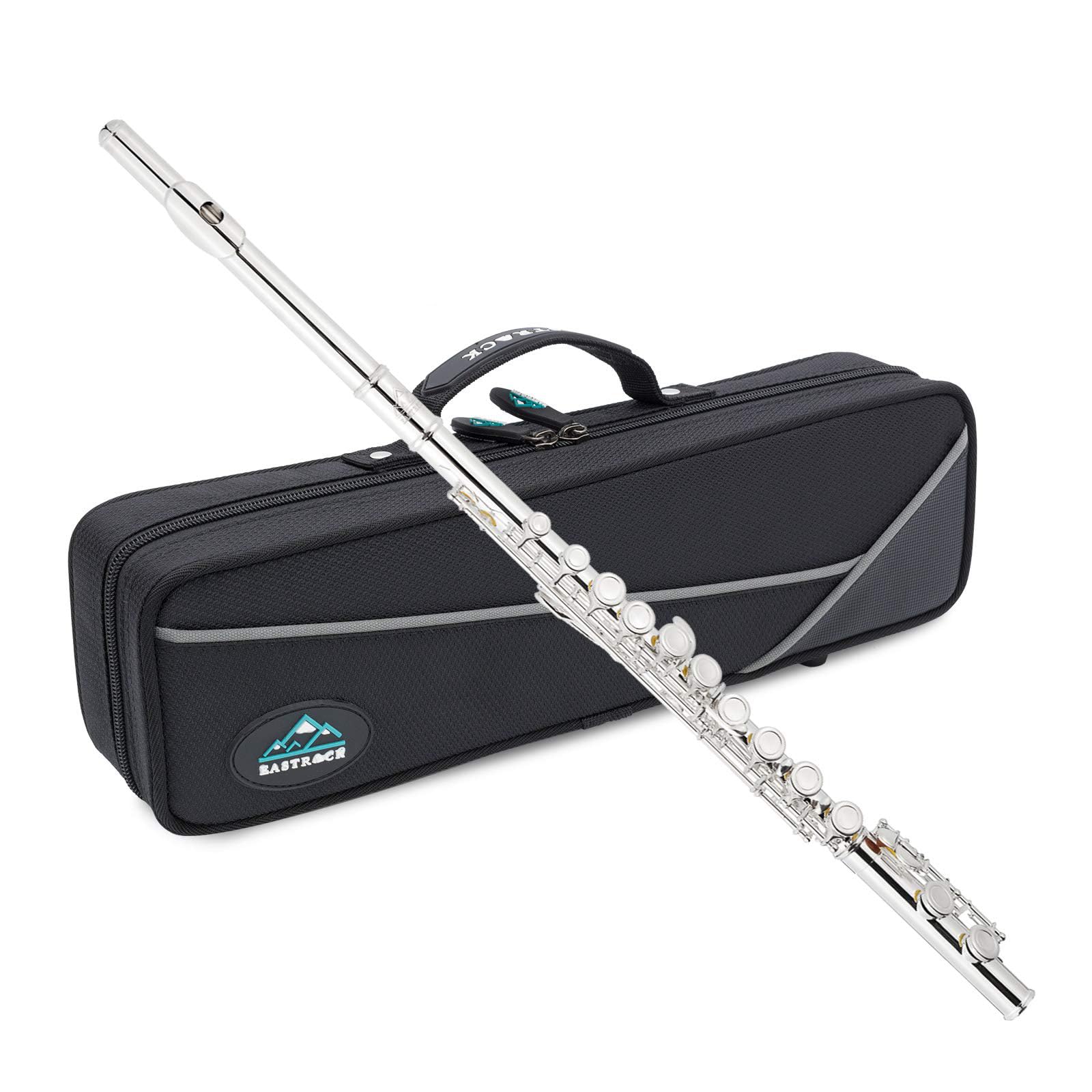 EASTROCK 16-Key Closed Hole C Flute for Beginners, Kids & Students - Nickel Plated with Carrying Case, Stand, Cleaning Kit, Gloves & Tuning Rod - Perfect for School Bands, Music Lessons & Home Practice
