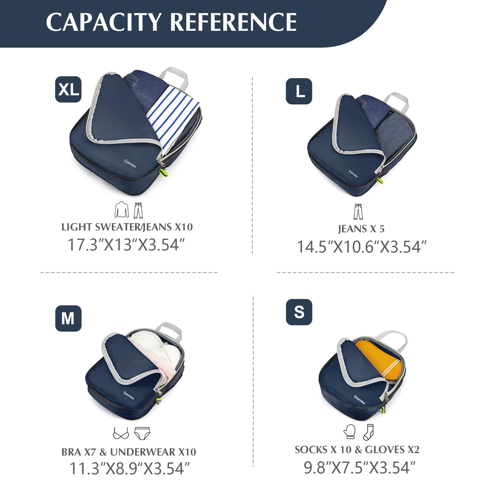 Gonex Compression Packing Cubes Set - 3 or 4 Piece Expandable Travel Organizer for Luggage & Suitcases | Space Saving Storage Bags for Vacation, Business Trips & Backpacking