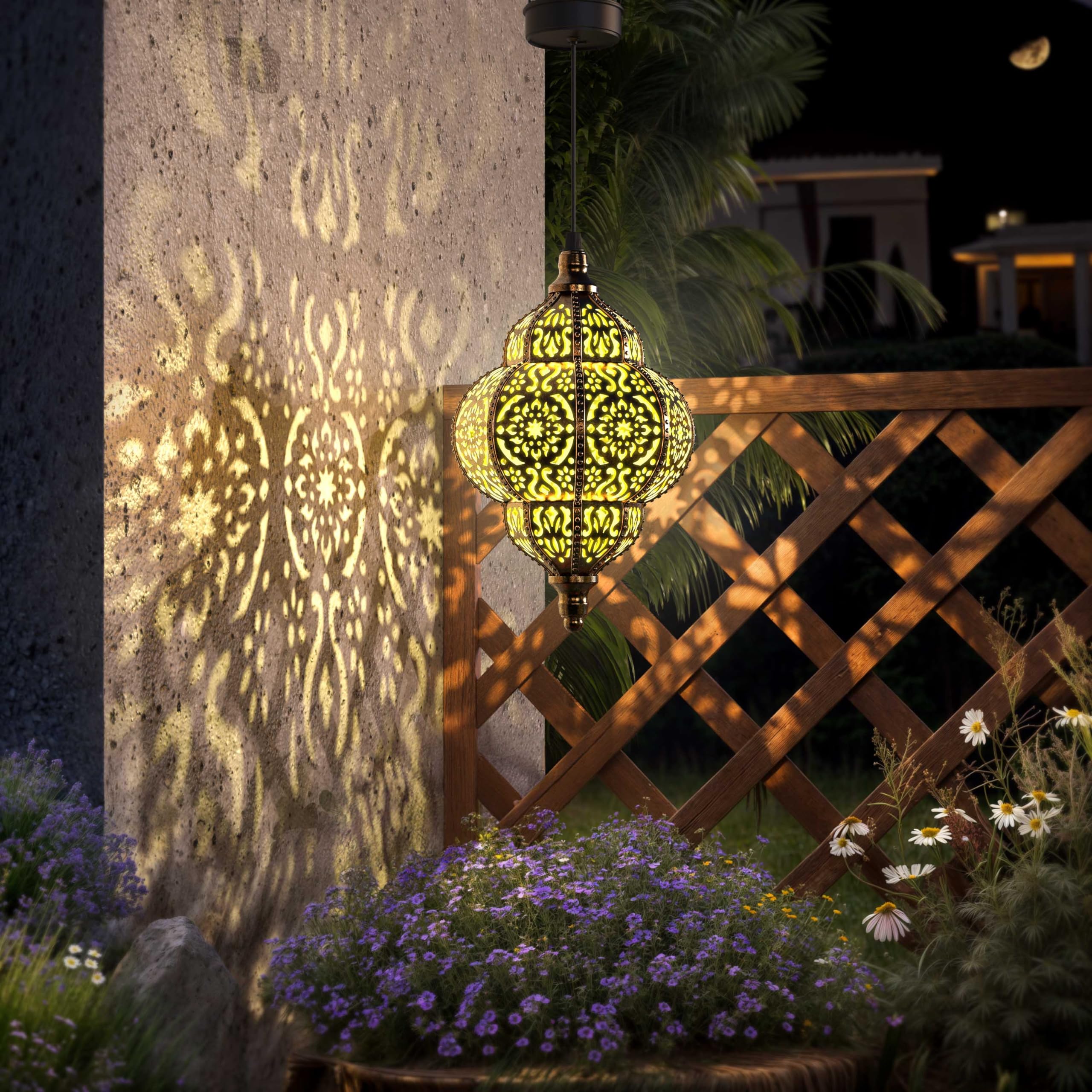 Hapjoy 2 Pack Bronze Hanging Solar Lights Outdoor - Waterproof Moroccan Solar Lanterns for Garden, Patio, Pathway, Yard & Backyard Decor - Weather-Resistant Plastic Decorative Lighting for Evening Ambience