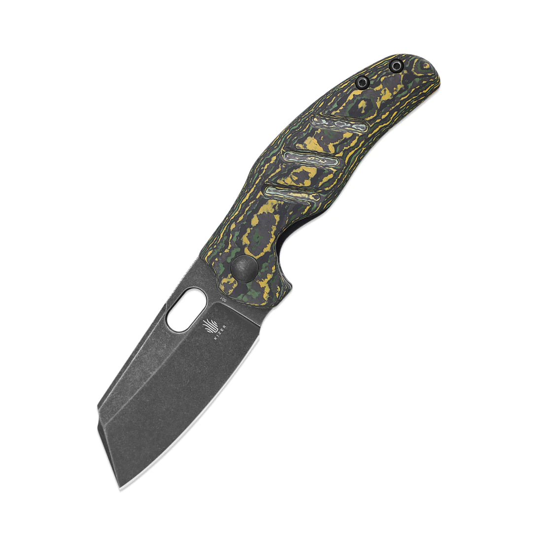 Kizer Ki3488A7 Mini Sheepdog Folding Knife - CPM 20CV Black Stonewash Blade, Fat Carbon Fiber Handles - EDC Pocket Knife for Outdoor, Camping & Everyday Carry