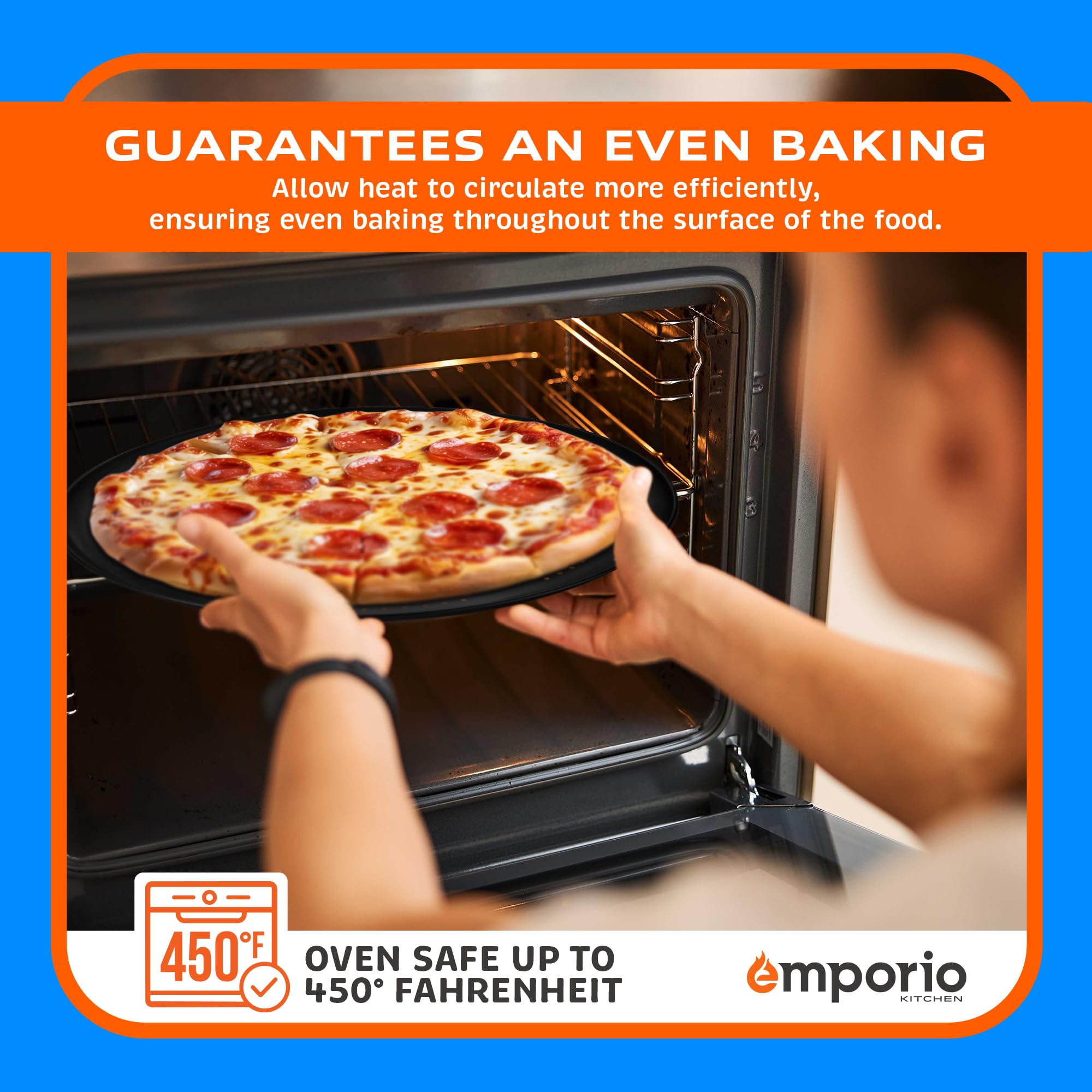 15.75-Inch Round Perforated Carbon Steel Pizza Baking Pan - Non-Stick Coating, Oven & Dishwasher Safe (450°F), PFOA/PFOS/PTFE Free, Airflow Design - Perfect for Homemade Pizza, Bread, Cookies & Baking in Oven or Grill