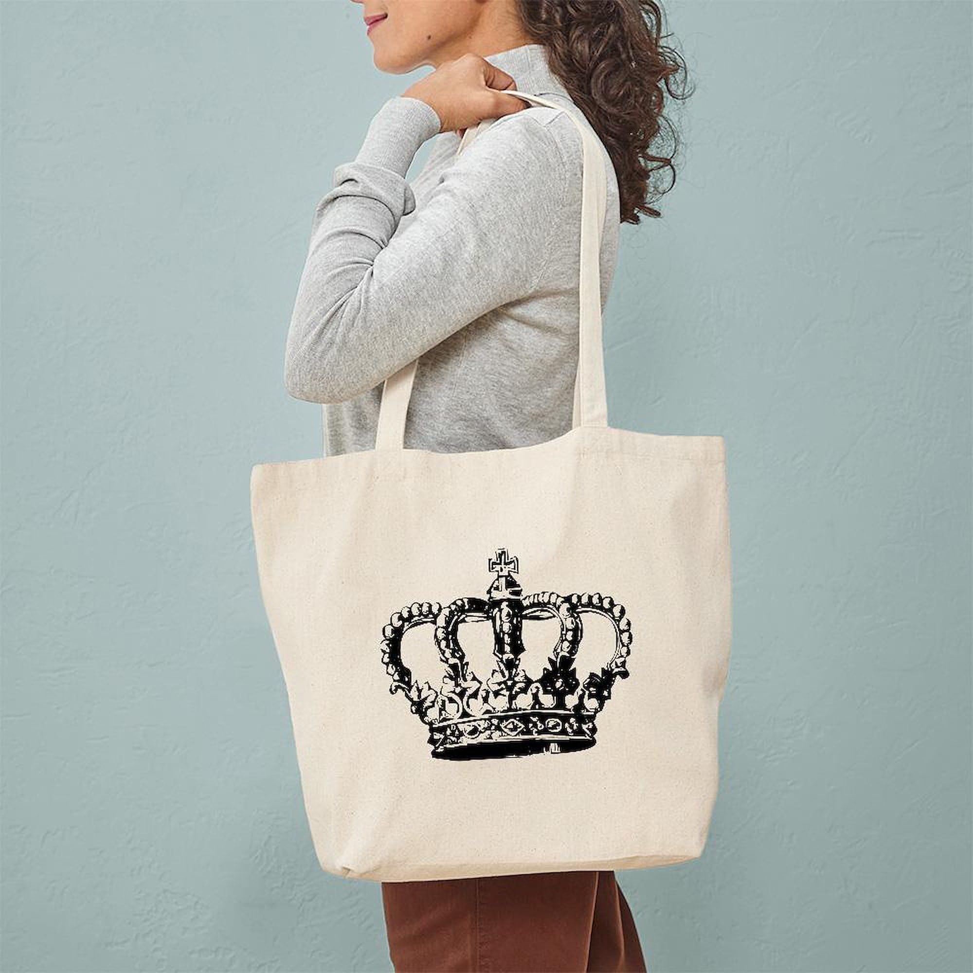 Eco-Friendly Black Crown Canvas Tote Bag - Reusable Natural Cotton Shopping Bag for Groceries, Beach & Daily Use | CafePress
