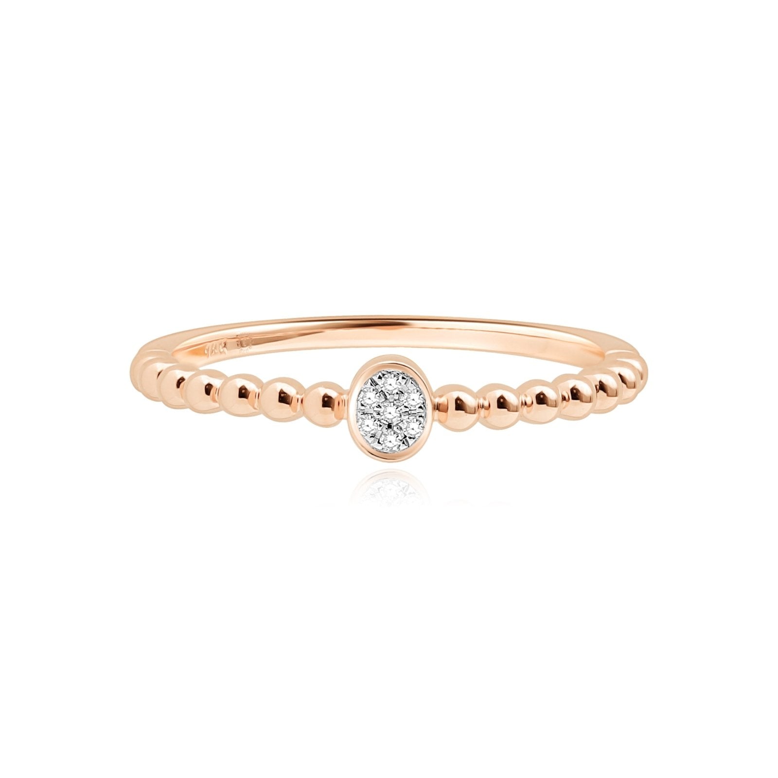14K Yellow Gold Diamond Pave Disc Beaded Ring - Elegant Stackable Jewelry for Women, Perfect for Weddings, Anniversaries & Everyday Wear