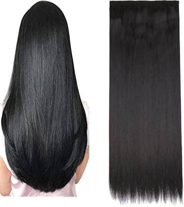 BELLA HARARO 5 Clip Long Straight Hair Extensions for Women - 22 Inch Black Human Hair Weft - 1 Pack (1 Piece) - Perfect for Parties, Weddings & Everyday Styling