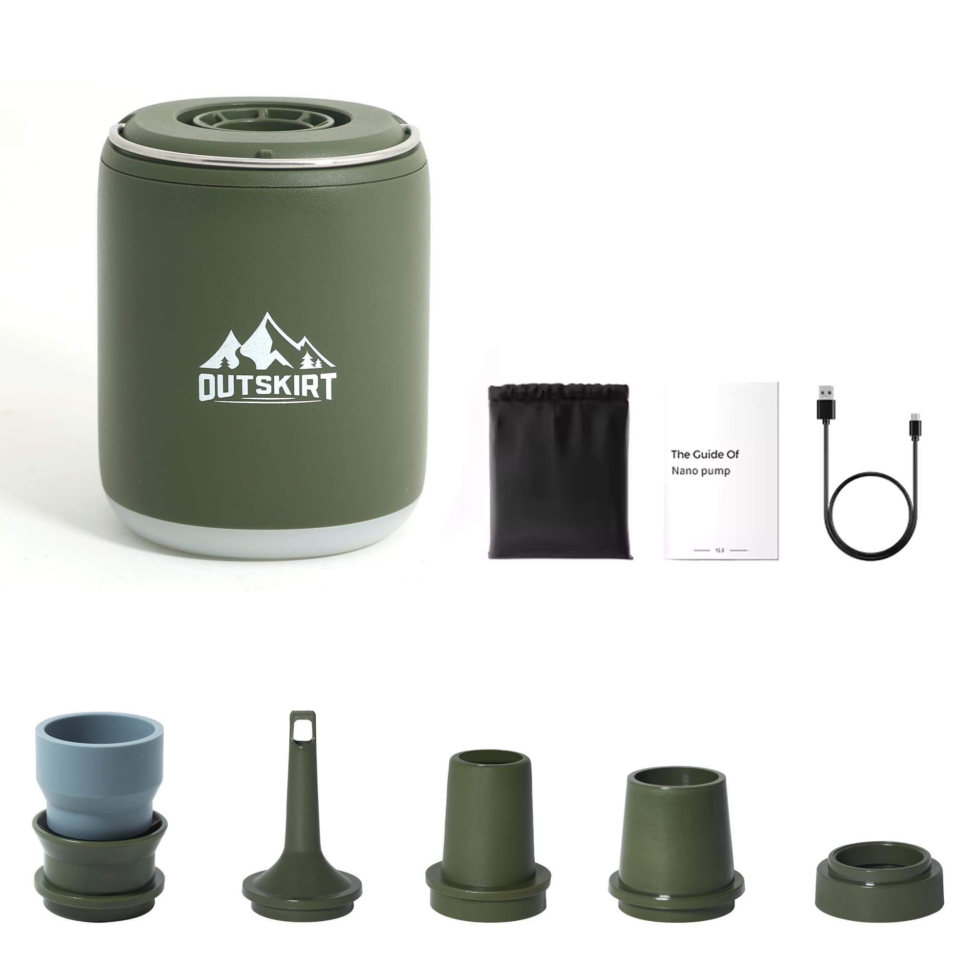 OUTSKIRT Ultra-Mini Air Pump - Portable Rechargeable Inflator with 4.5kPa Pressure, Built-in Camping Lantern & Magnetic Base - Perfect for Air Mattresses, Sleeping Pads, Pool Floats, Swimming Rings, Vacuum Storage Bags - Ideal for Camping, Travel, Beach Trips and Home Storage