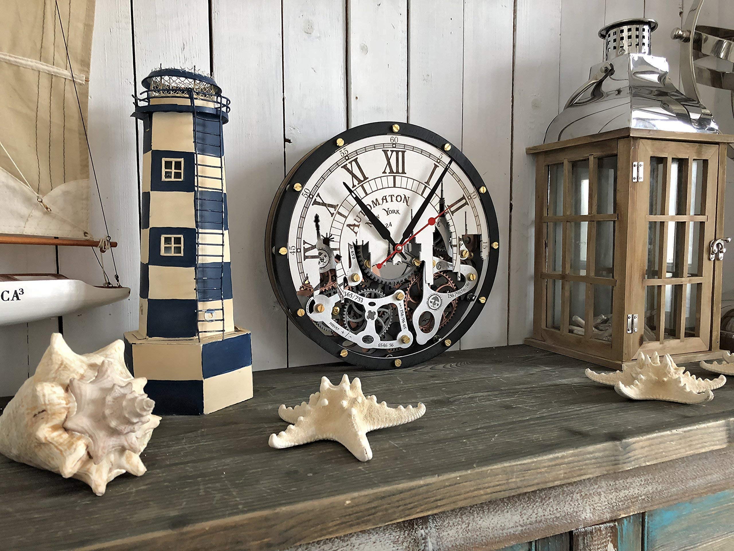 Steampunk New York City Skyline Wall Clock with Moving Gears - Handcrafted Mechanical Decor for Home, Kitchen, Living Room & Office - Unique Personalized Gift Idea for Clock Lovers & Cityscape Enthusiasts - Perfect for Industrial Decor, Steampunk Themed Rooms & Urban Home Offices