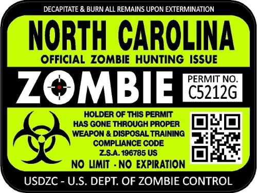 ProSticker 1243 (2-Pack) 3x4 Inch Zombie Series Hunting License Decal Stickers - Perfect for North Carolina Hunting Permits, ATVs & Coolers
