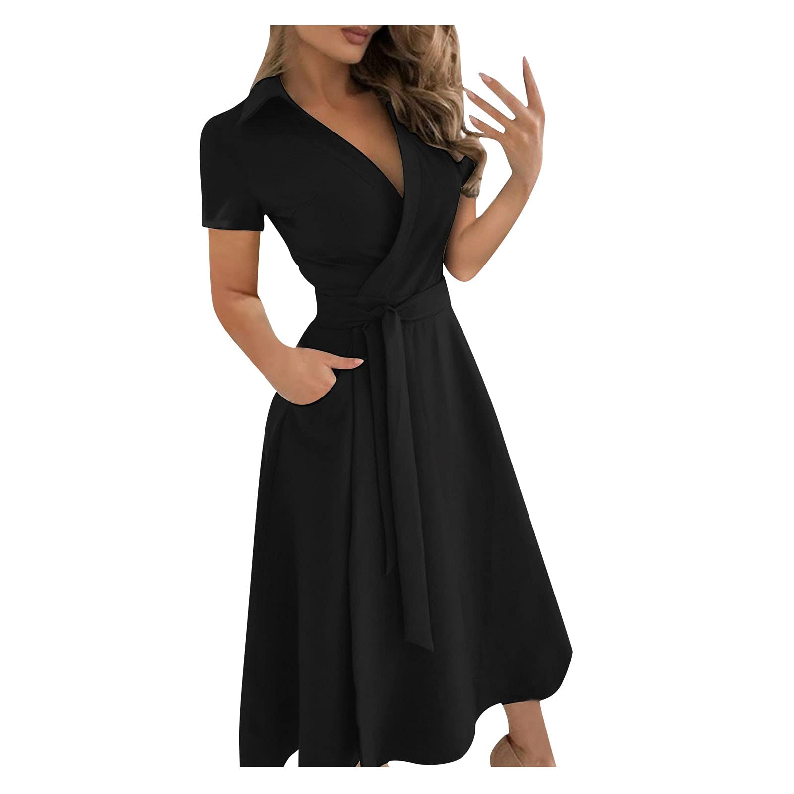 Smooto Women's Bodycon Dress - V-Neck Satin Sundress in Black & Pink, Casual Loose Tunic for Maternity, Tennis & Everyday Wear (Size L)