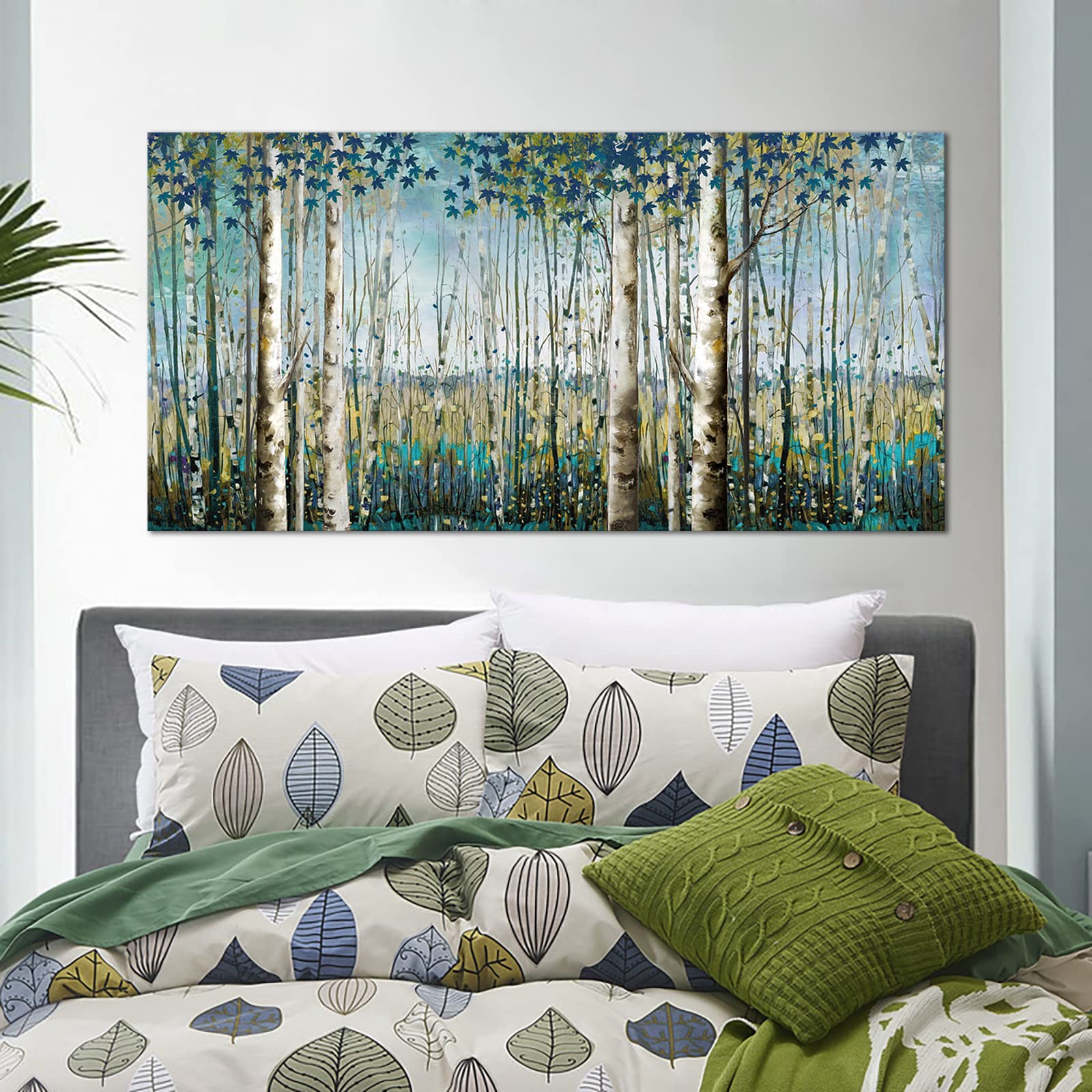 Large Birch Tree Landscape Canvas Wall Art - Nature Inspired Forest Painting for Living Room, Bedroom & Dining Room Decor - 29x58 Inch Farmhouse Wall Decor - Perfect for Home, Office & Cabin Aesthetic