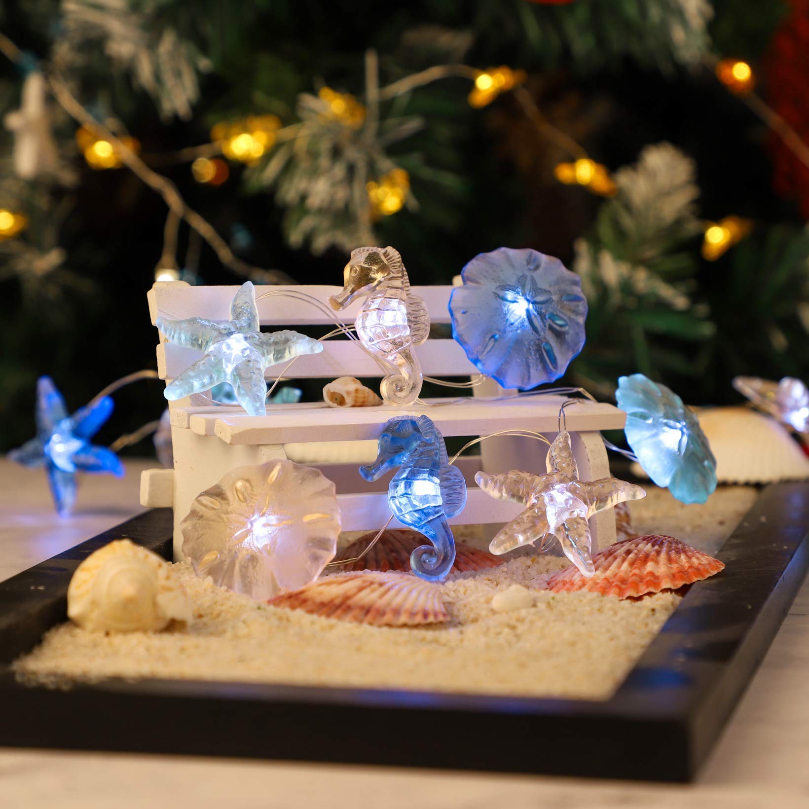 CRYSTAL CLUB Nautical String Lights - Battery Powered LED Fairy Lights with Timer, Waterproof for Ocean Themed Parties, Bedroom & Indoor Decor (Sand Dollar Design) - Perfect for Beach Weddings, Baby Showers & Coastal Home Decor