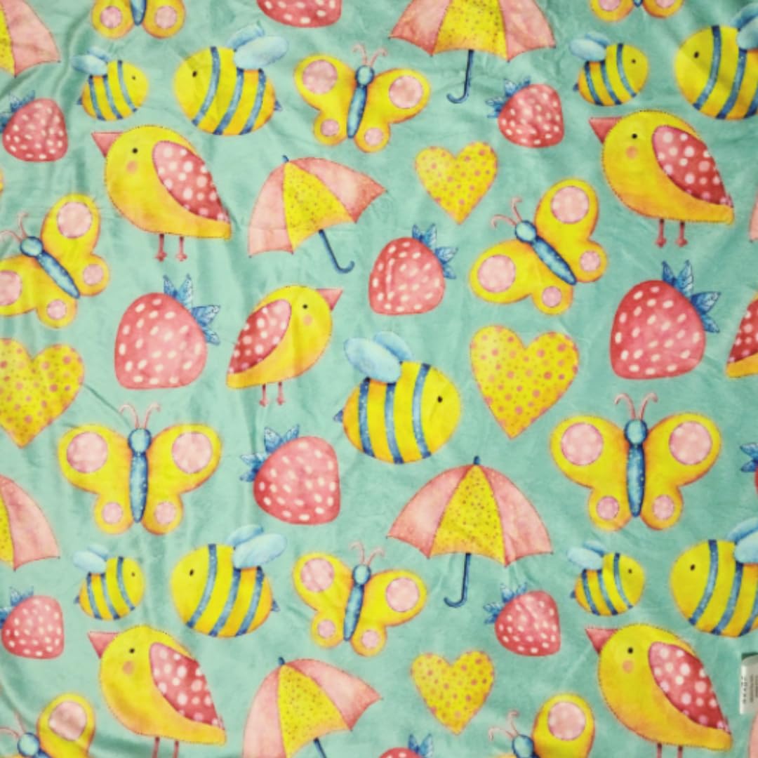 Mitchkee Soft Sherpa Fleece Baby Blanket for Nursery, Stroller & Crib - Pink & Light Teal with Bird, Butterfly & Bee Design - Cozy Receiving Blanket for Infants & Toddlers - Perfect for Snuggling, Playtime & Gift Giving