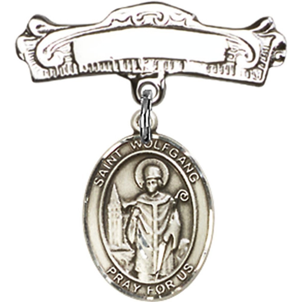 Sterling Silver Baby Badge with St. Wolfgang Charm - Arched Polished Pin (7/8