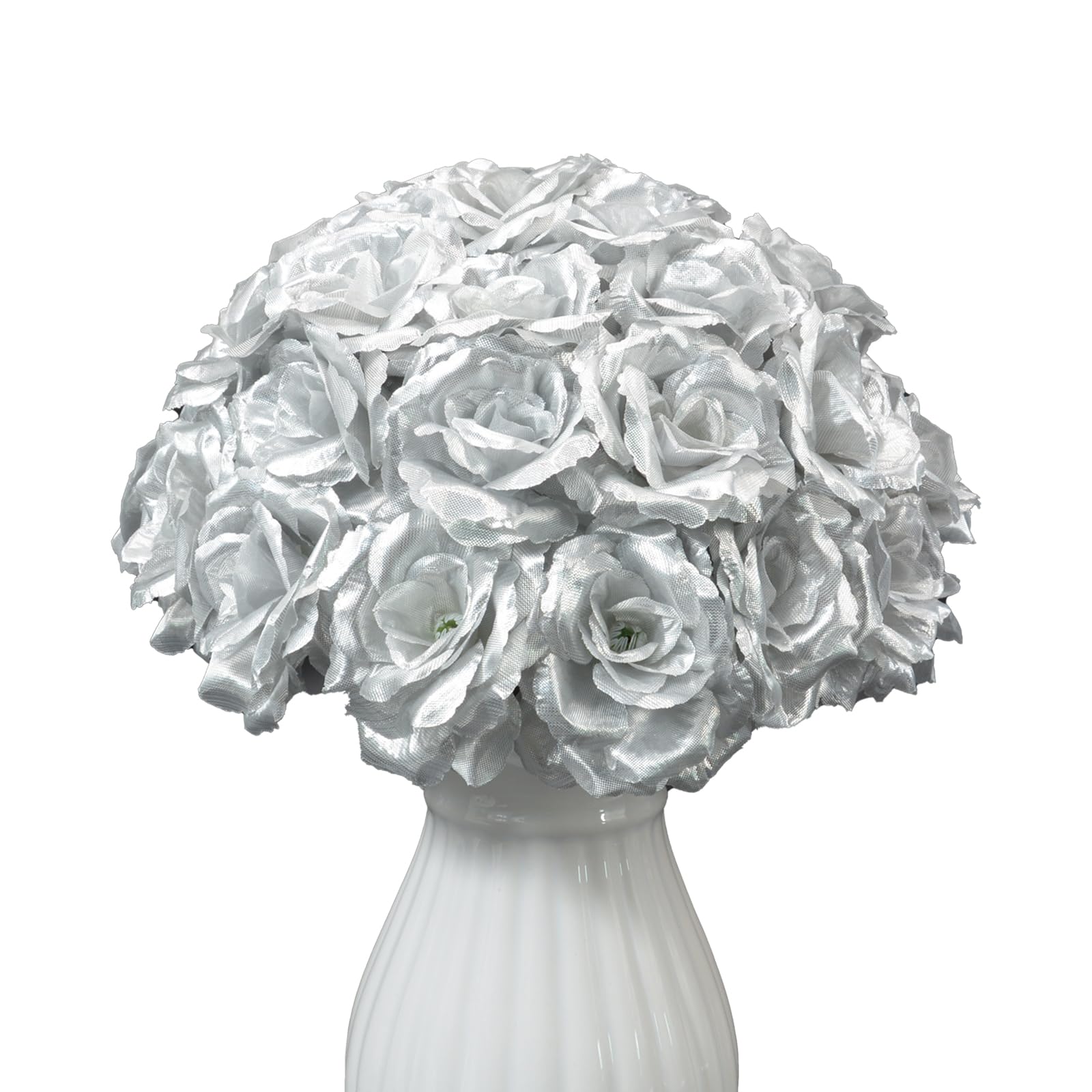 50 Silver Artificial Rose Head Flowers with 3