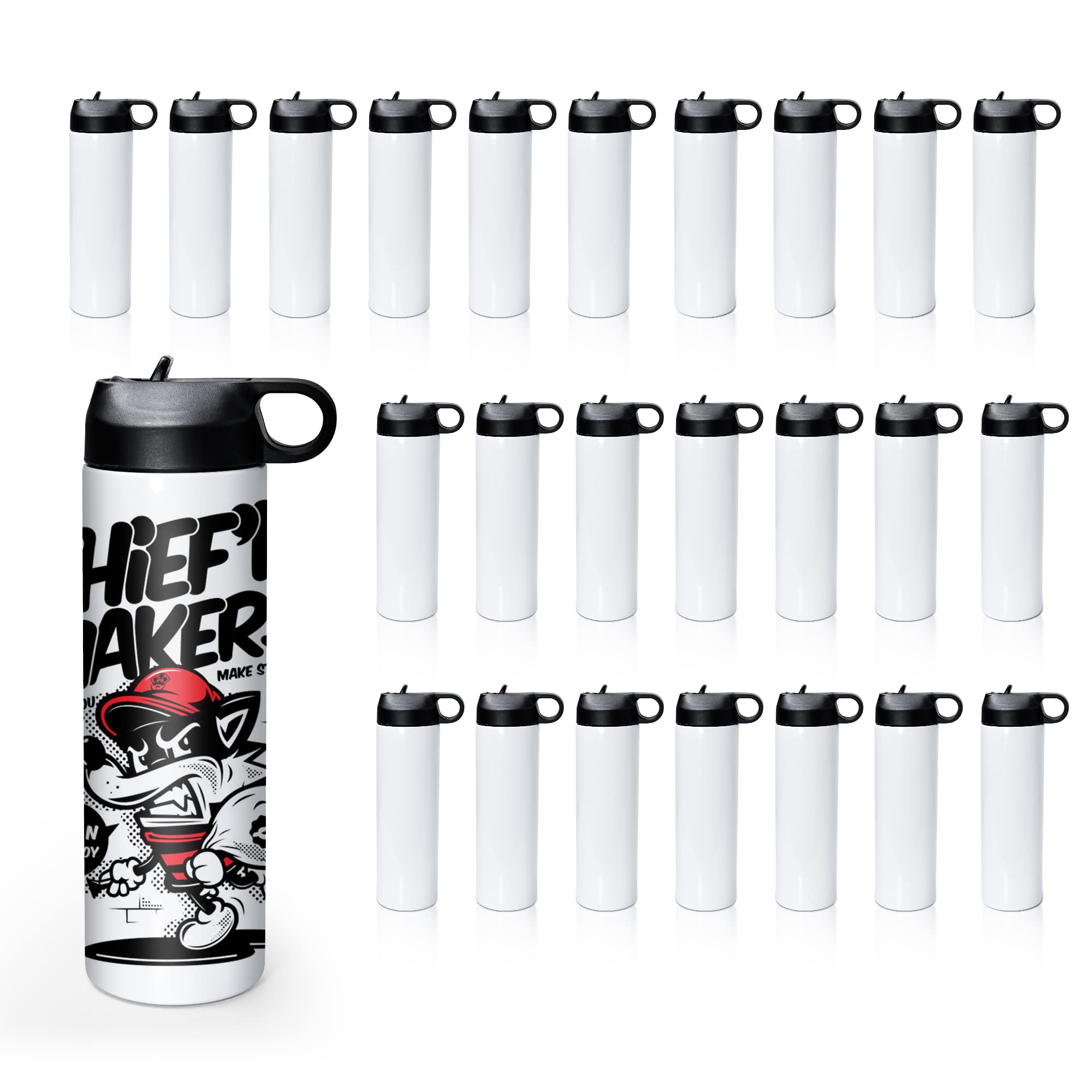**25 Pack 20oz Insulated Stainless Steel Water Bottles with Straw – Leakproof Vacuum Tumblers for Kids, Travel, Gym, Office & Outdoor Activities – Sublimation Ready Wide Mouth Sports Thermos**    *(Use Cases: Perfect for school, hiking, workouts, camping, and keeping drinks hot or cold all day!)*