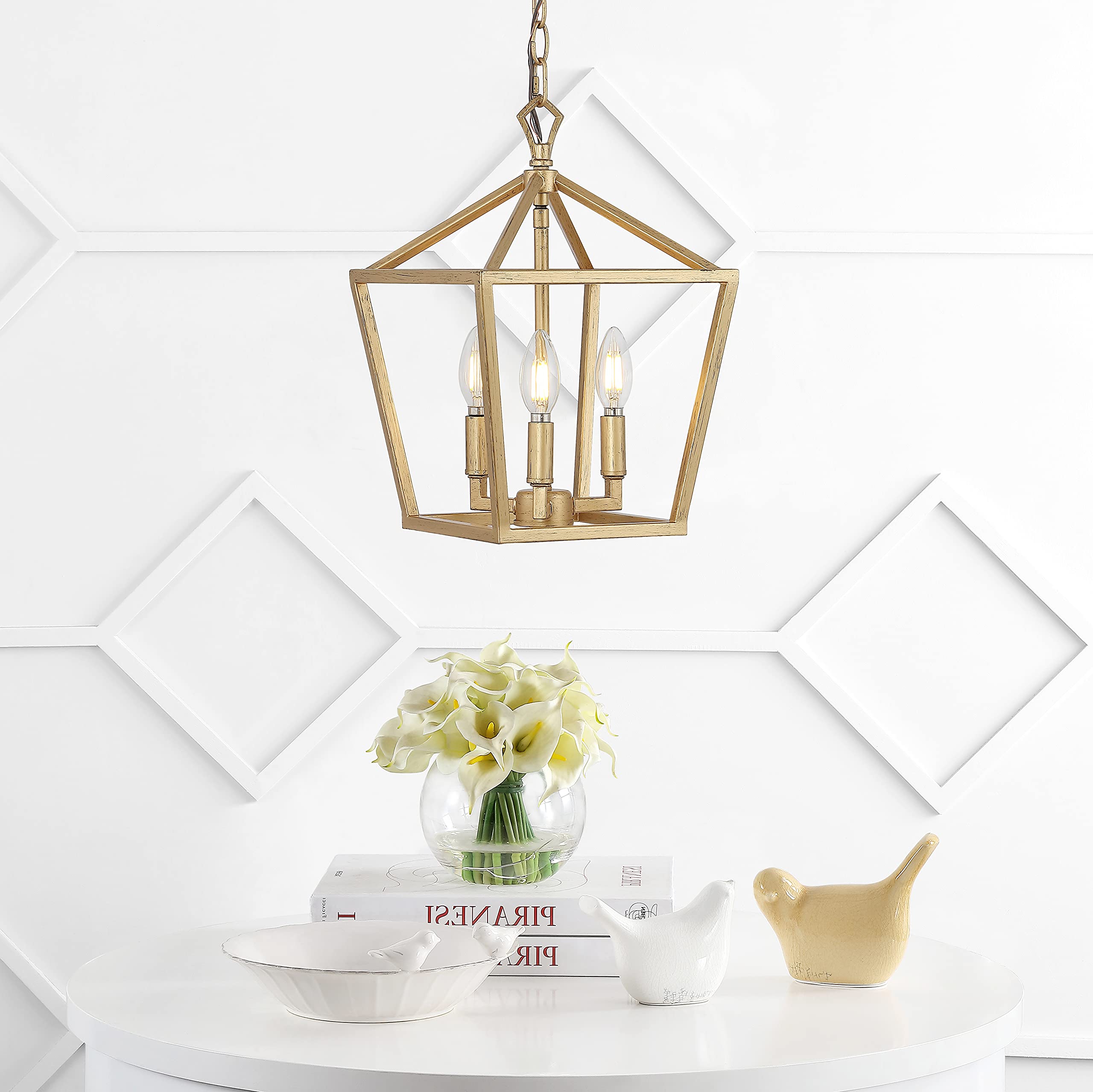 JYL7601B Pagoda Lantern Dimmable LED Pendant Light - 10 Inch Adjustable Metal Fixture in Antique Gold for Farmhouse Dining Room, Living Room, Kitchen, Foyer, Bedroom & Hallway | Classic Traditional Home Decor Lighting for Indoor Spaces