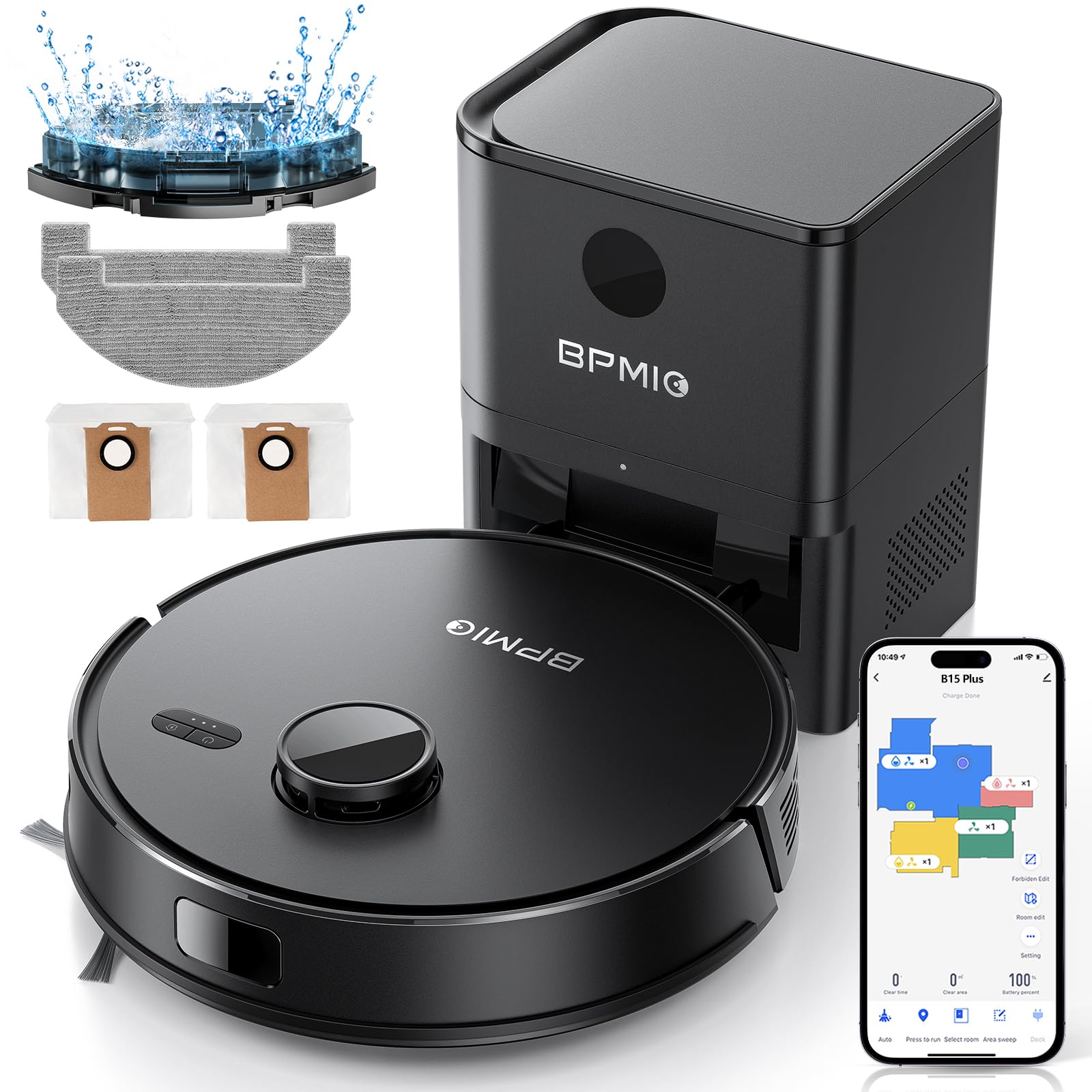 BPMIO Self-Emptying Robot Vacuum & Mop - 5000Pa, WiFi/Alexa - Perfect for Pet Hair & Carpets