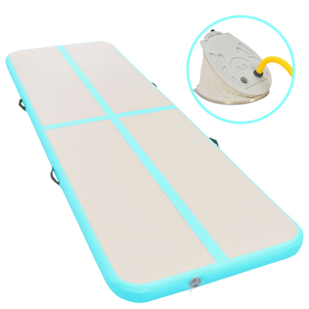 vidaXL Inflatable Gymnastics Mat with Air Pump - 300x100x10cm PVC Green Exercise Mat for Home Gym, Yoga, Kids Play & Fitness Training