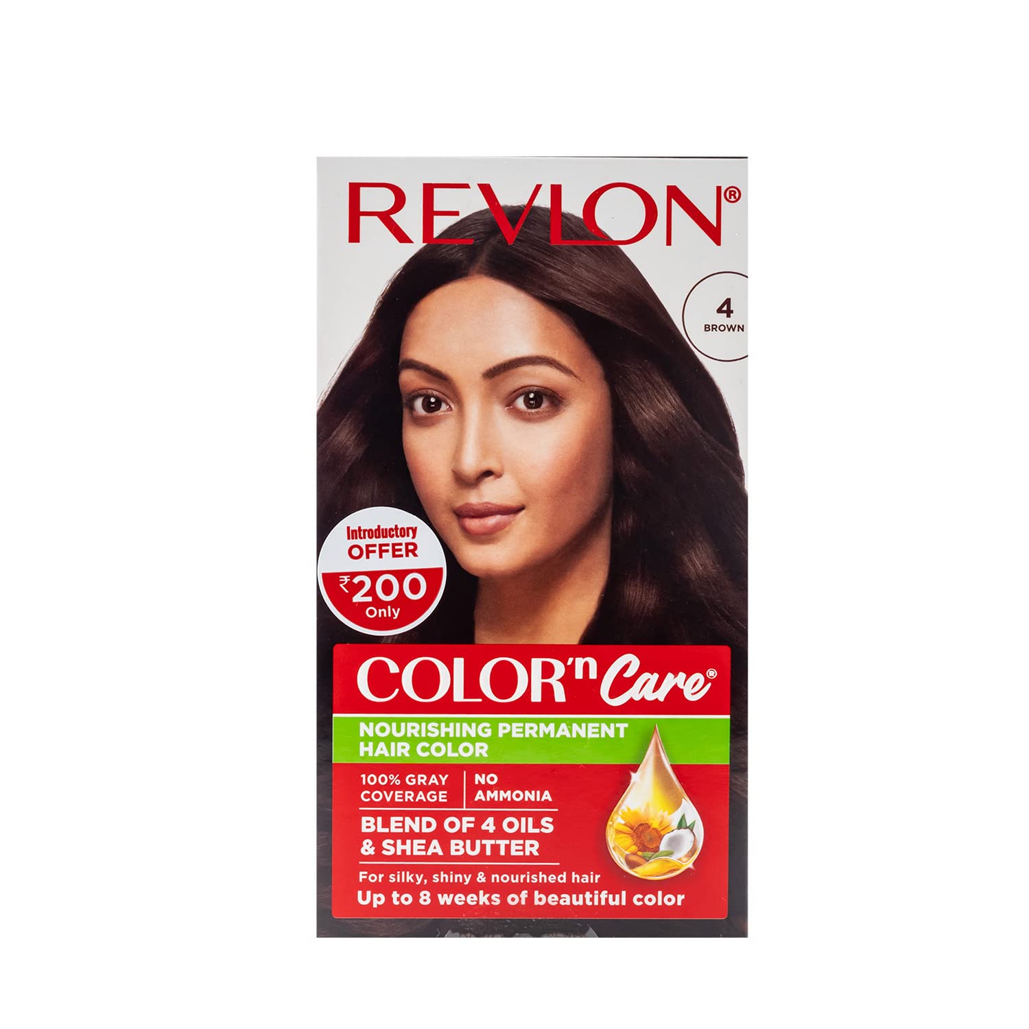 Revlon Color 'n Care Permanent Hair Color for Women - 4 Brown | Blend of 4 Oils & Shea Butter | Silky, Shiny & Nourished Hair | 100% Grey Coverage in 5 Minutes | Ammonia Free | Perfect for At-Home Hair Coloring & Salon-Quality Results