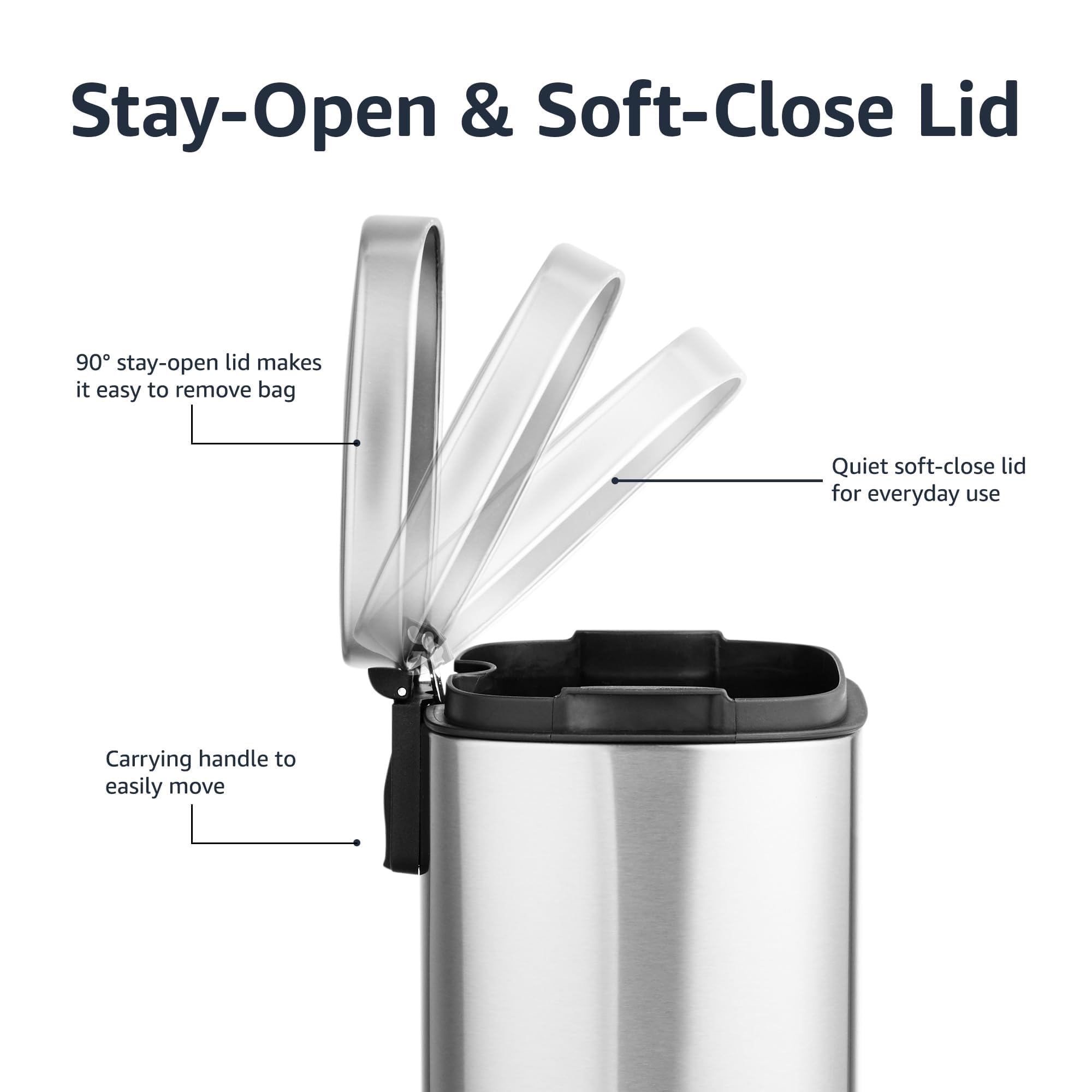 Amazon Basics Smudge Resistant Mini Rectangular Trash Can with Soft-Close Foot Pedal - 5L/1.3 Gallon Brushed Stainless Steel Bathroom Waste Bin for Small Spaces (7.3x8.5x11.8 Inches, Silver) | Perfect for Bathrooms, Offices, Dorm Rooms & Tight Spaces
