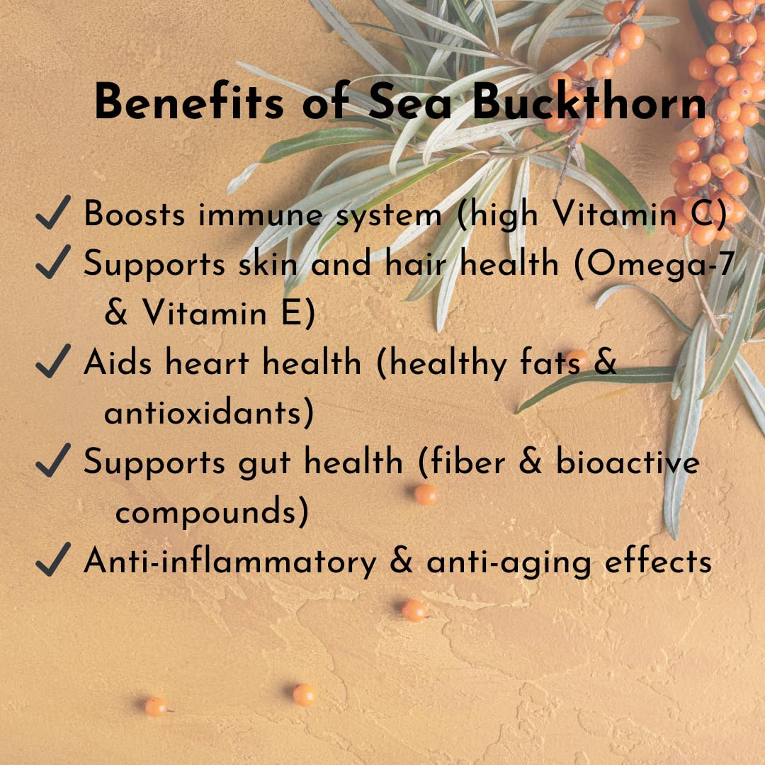 Organic Himalayan Sea Buckthorn Berries Powder - 100g | Rich in Omega 3, 7, 9, Collagen, Fiber, Vitamin C & E | Antioxidant Superfood for Smoothies, Skin Care & Immune Support