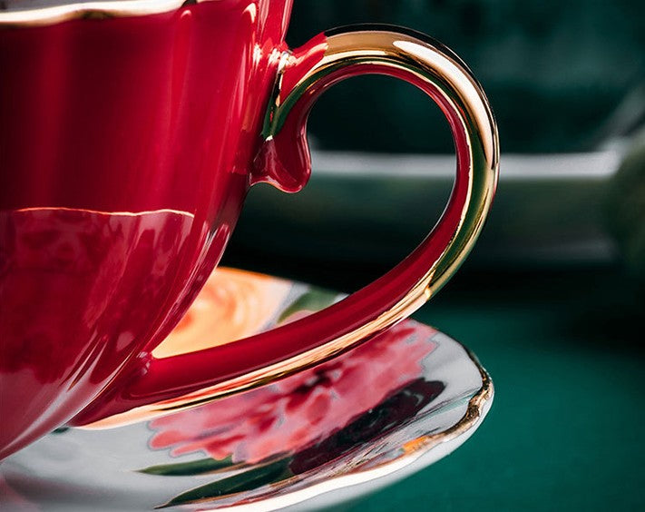 Elegant British Bone China Tea Cup and Saucer Set - Porcelain Coffee Cups with Gift Box - Perfect for Afternoon Tea, Bridal Shower & Home Decor